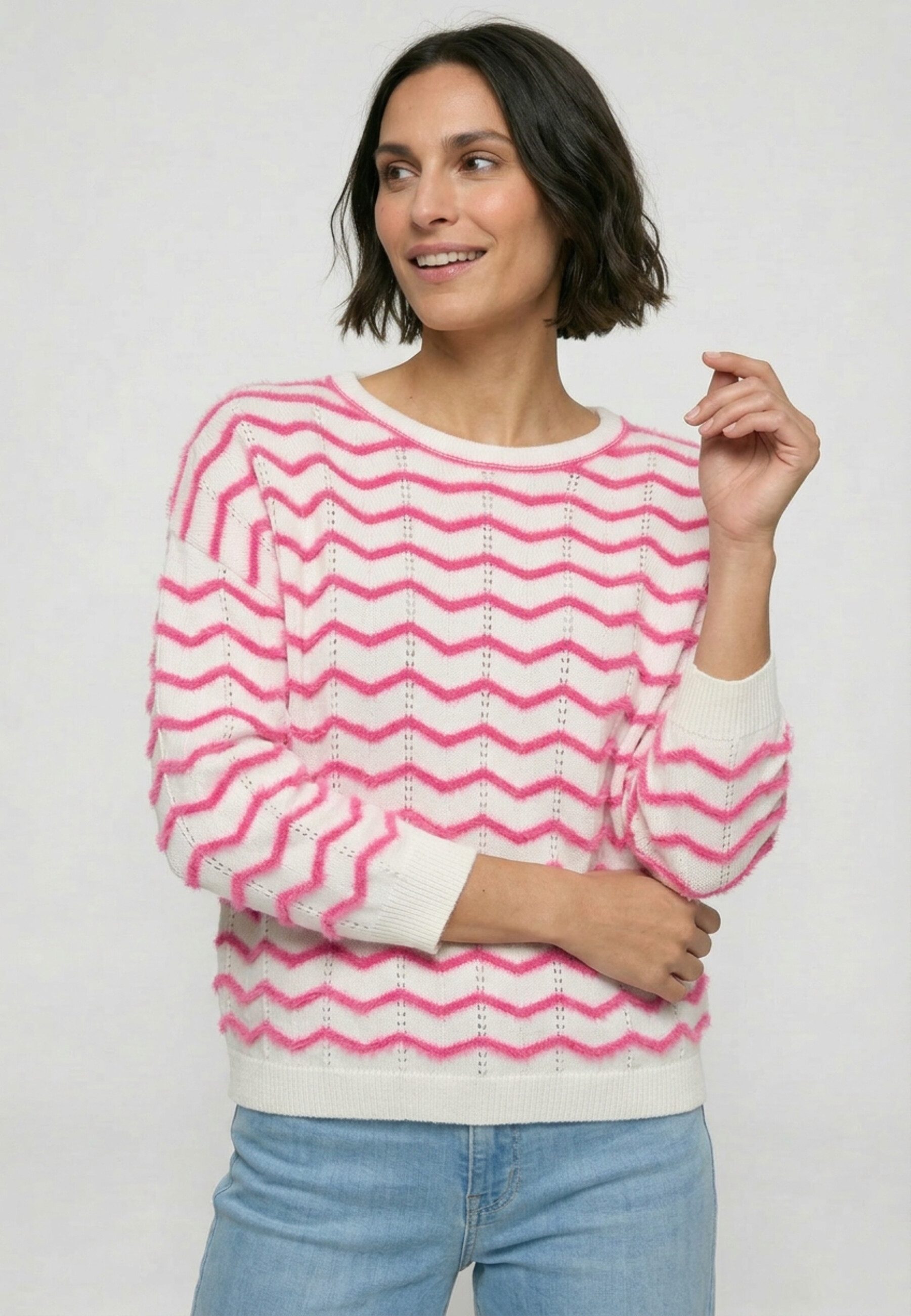 Olsen Strickpullover Pullover mit Allover-Dessin und 3/4-Ärmeln