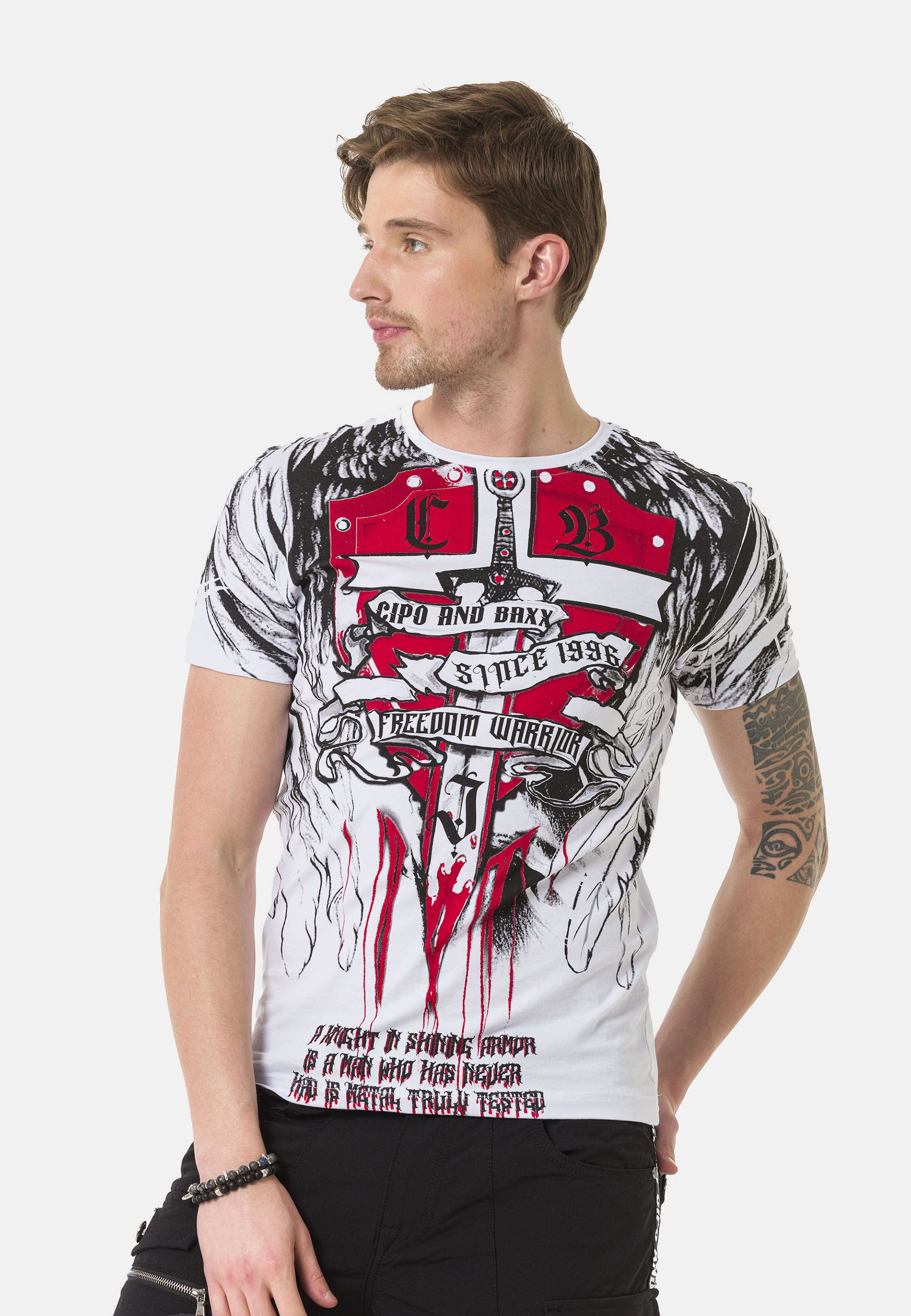 Cipo & Baxx T-Shirt T-Shirt mit coolen Prints, Vorder- und Rückseite