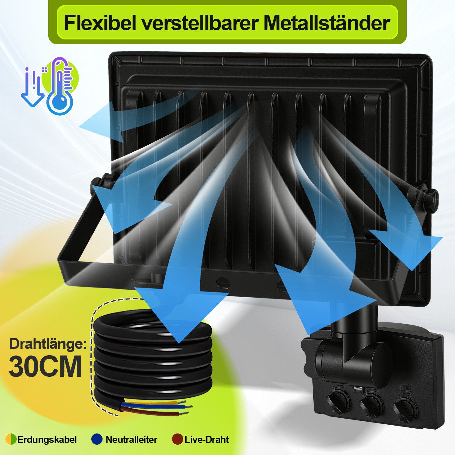 Clanmacy LED Flutlichtstrahler LED Fluter mit Bewegungsmelder 4X 20W Außenleuchte Kaltweiß Spotlight – Bild 5 von 5