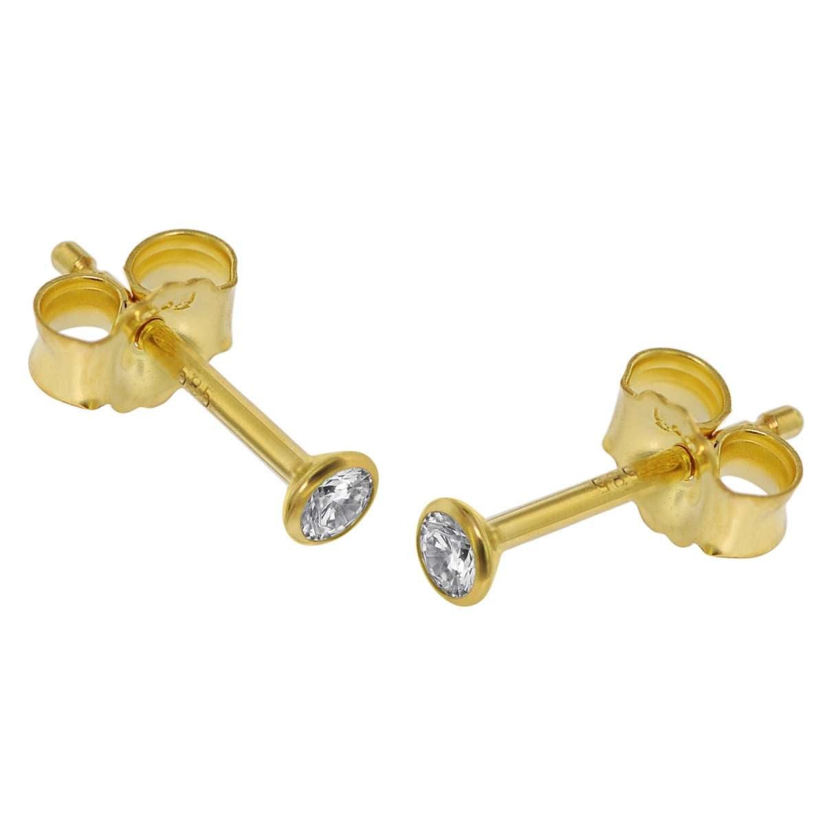 trendor Paar Ohrstecker 75096, für Damen und Herren 585 Gold (14 Kt) Zirkonia 2,5 mm