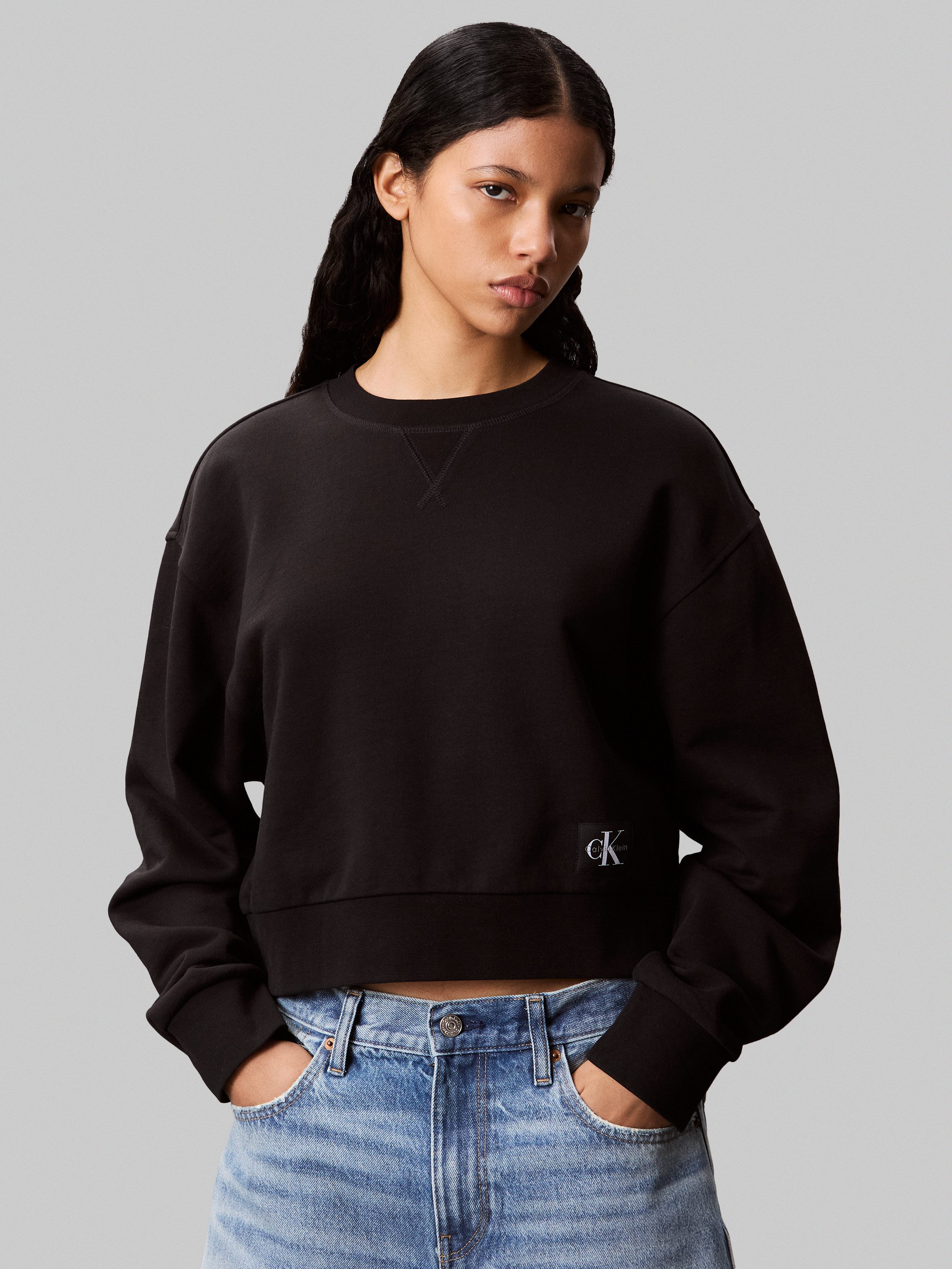 Calvin Klein Jeans Sweatshirt FRENCH TERRY WOVEN LABEL CREW Regular fit mit Rundhalsausschnitt