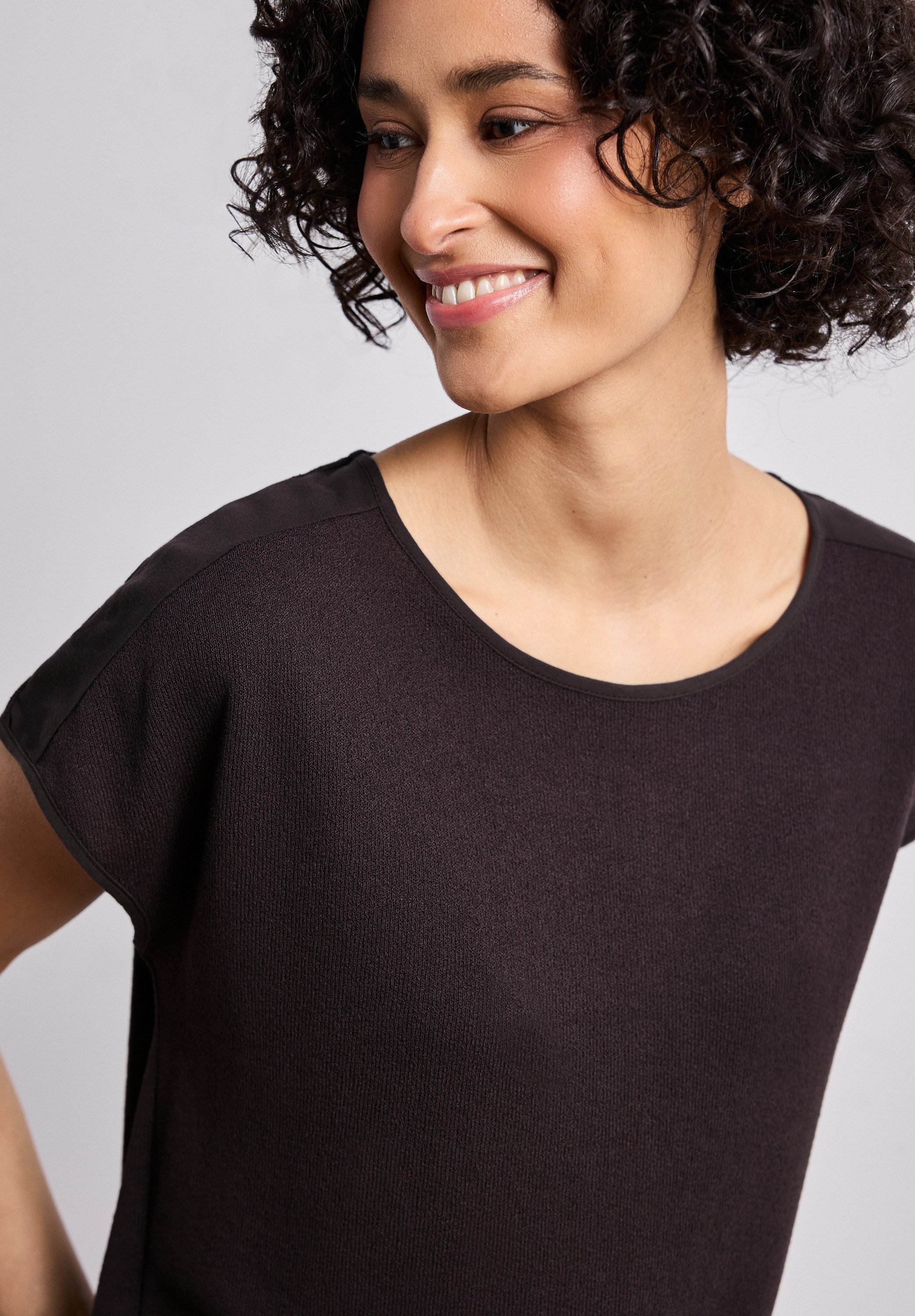 STREET ONE Shirttop unifarben, Sommershirt, in Strick-Optik