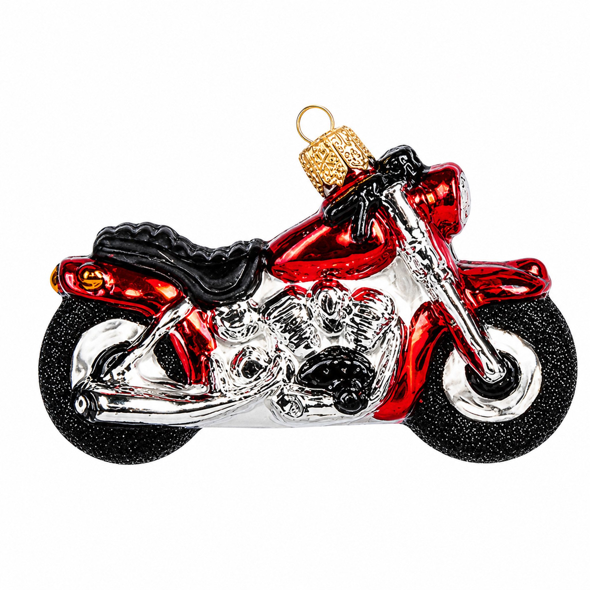 IMPULS Christbaumschmuck, Christbaumanhänger Motorrad aus Glas 7,5cm handbemalt Rot Schwarz