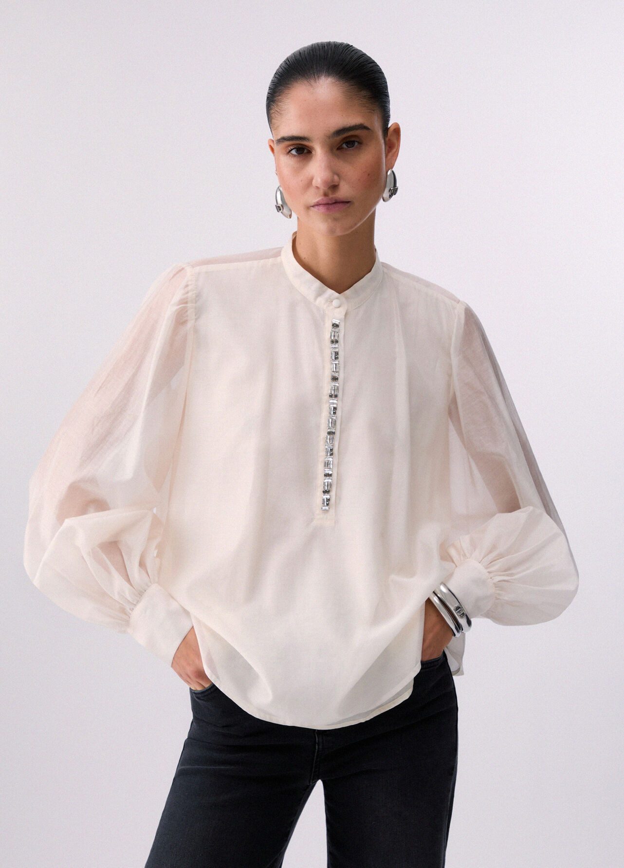 Liu Jo Langarmbluse TUNICA TS NAV - Bluse Damen - elegant - Musselinbluse - weiß