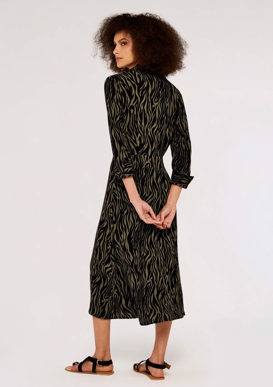 Dress Shirt (1-tlg) Zebra Druckkleid Midi Print mit Apricot Animalprint