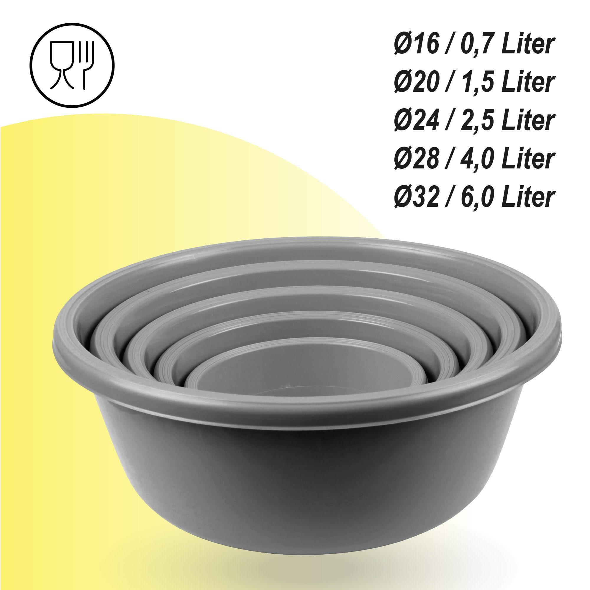 Pro Home Salatschüssel mehrteilig 0,7L/1,5L/2,5L/4,0L/6,0L, Kunststoff, (5er Set, 5-tlg), stapelbar, mikrowellengeeignet, spülmaschinenfest
