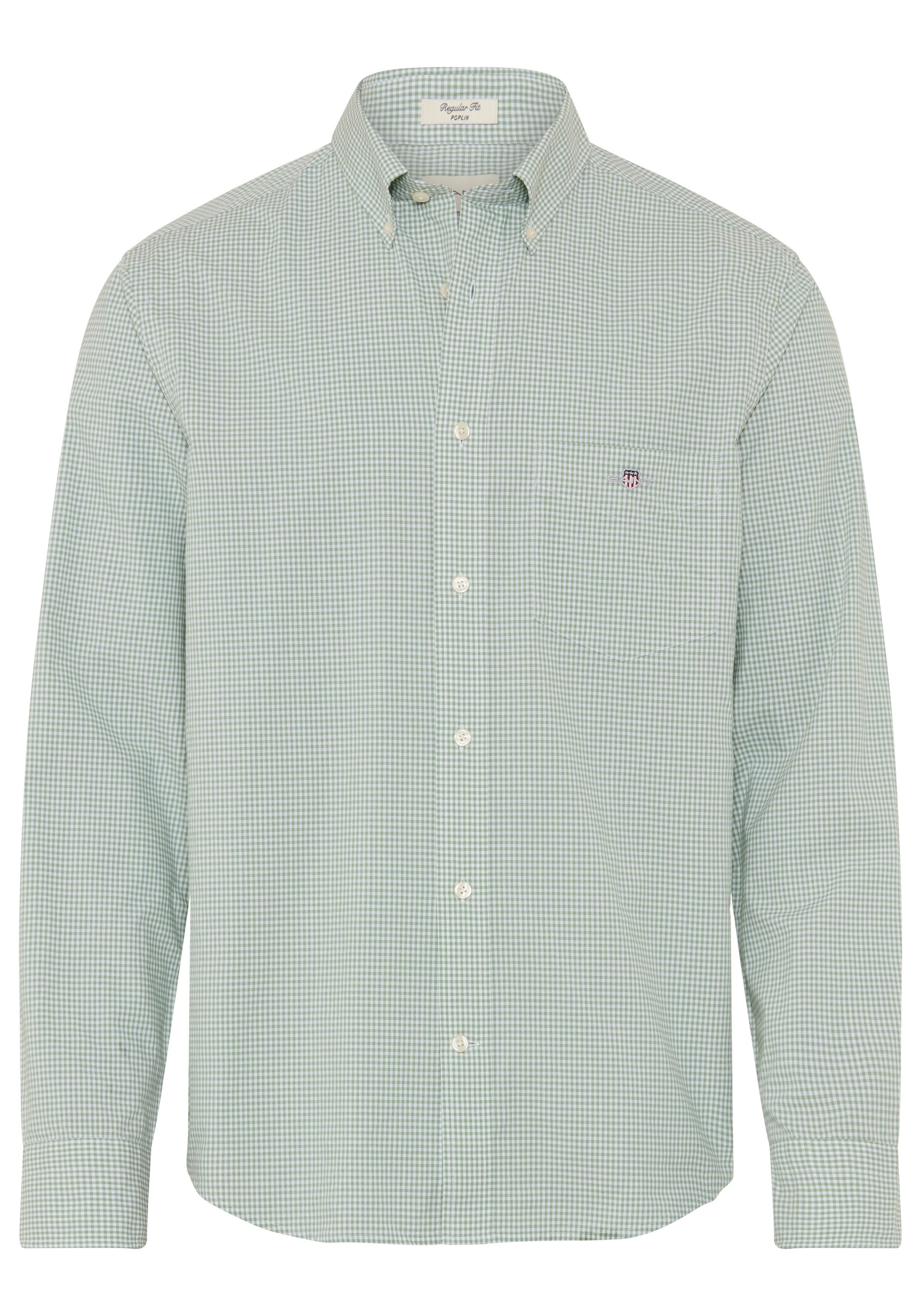 Gant Langarmhemd REG CLASSIC POPLIN GINGHAM SHIRT mit Logostickerei, Baumwoll-Popeline