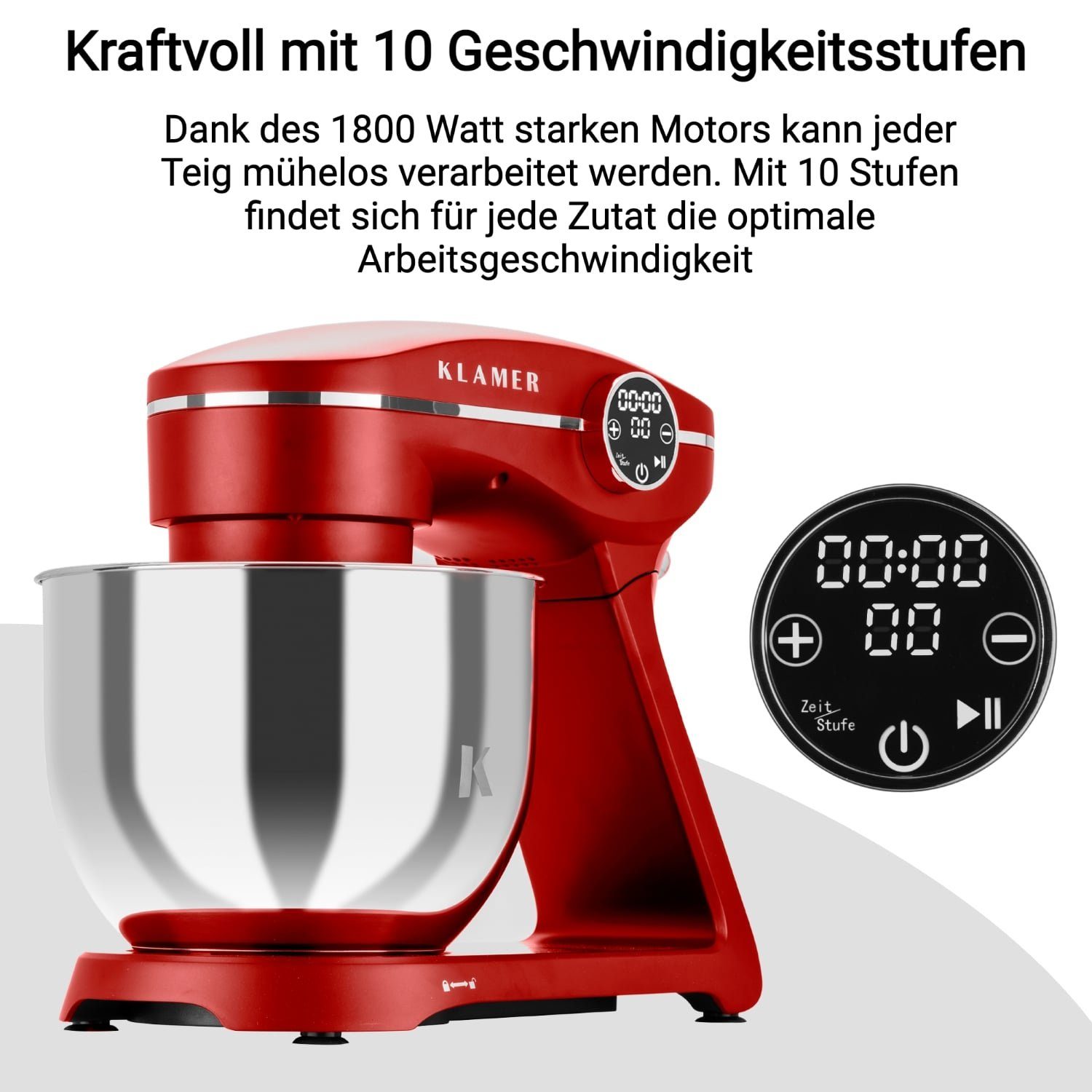 Edelstahl Schüs… Küchenmaschine 6 Liter KLAMER Knetmaschine 1800W, mit Küchenmaschine KLAMER