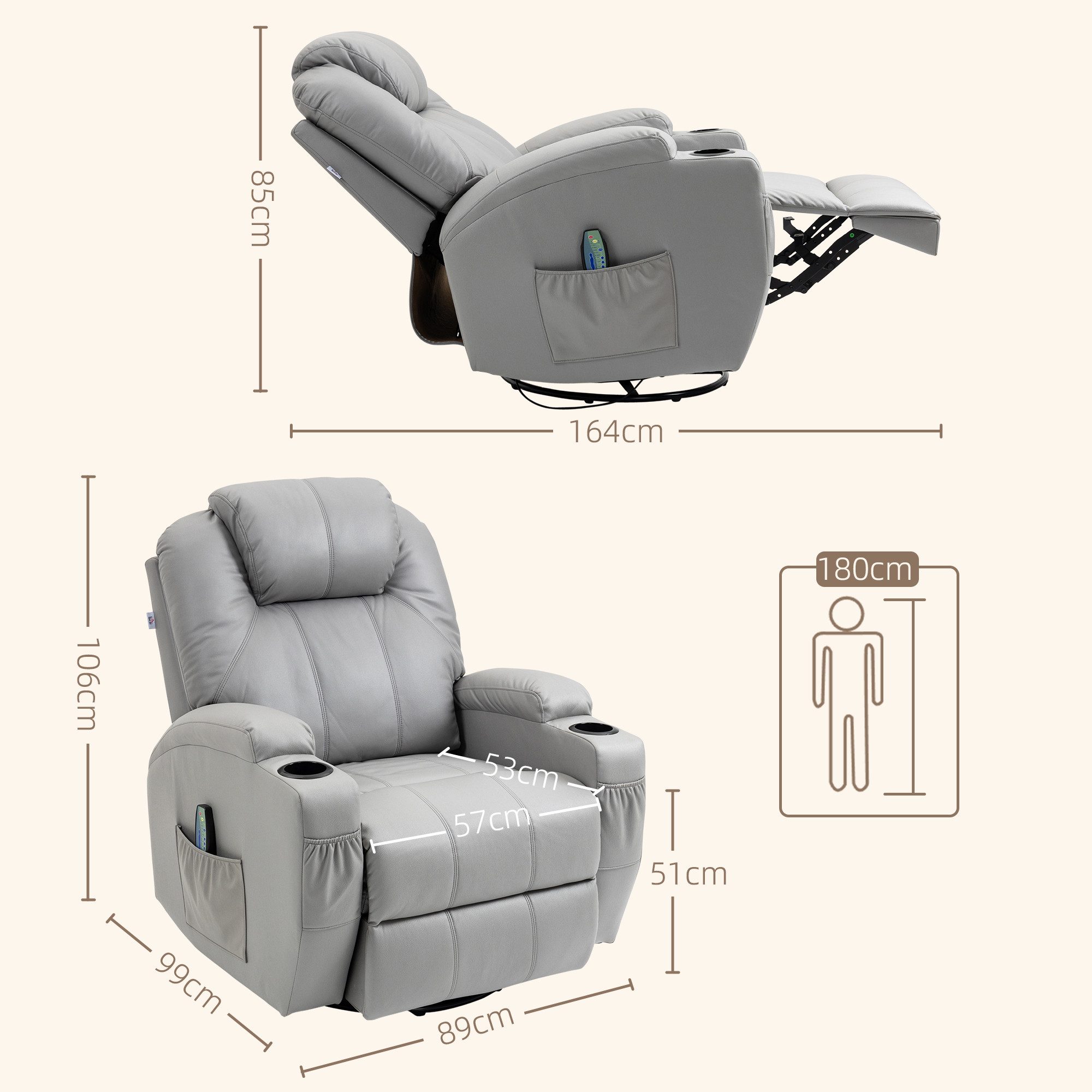 HOMCOM Massagesessel TV-Sessel Ruhesessel mit 8 Massagemodi (Relaxsessel, 1-St., Liegesessel), mit Fernbedienung