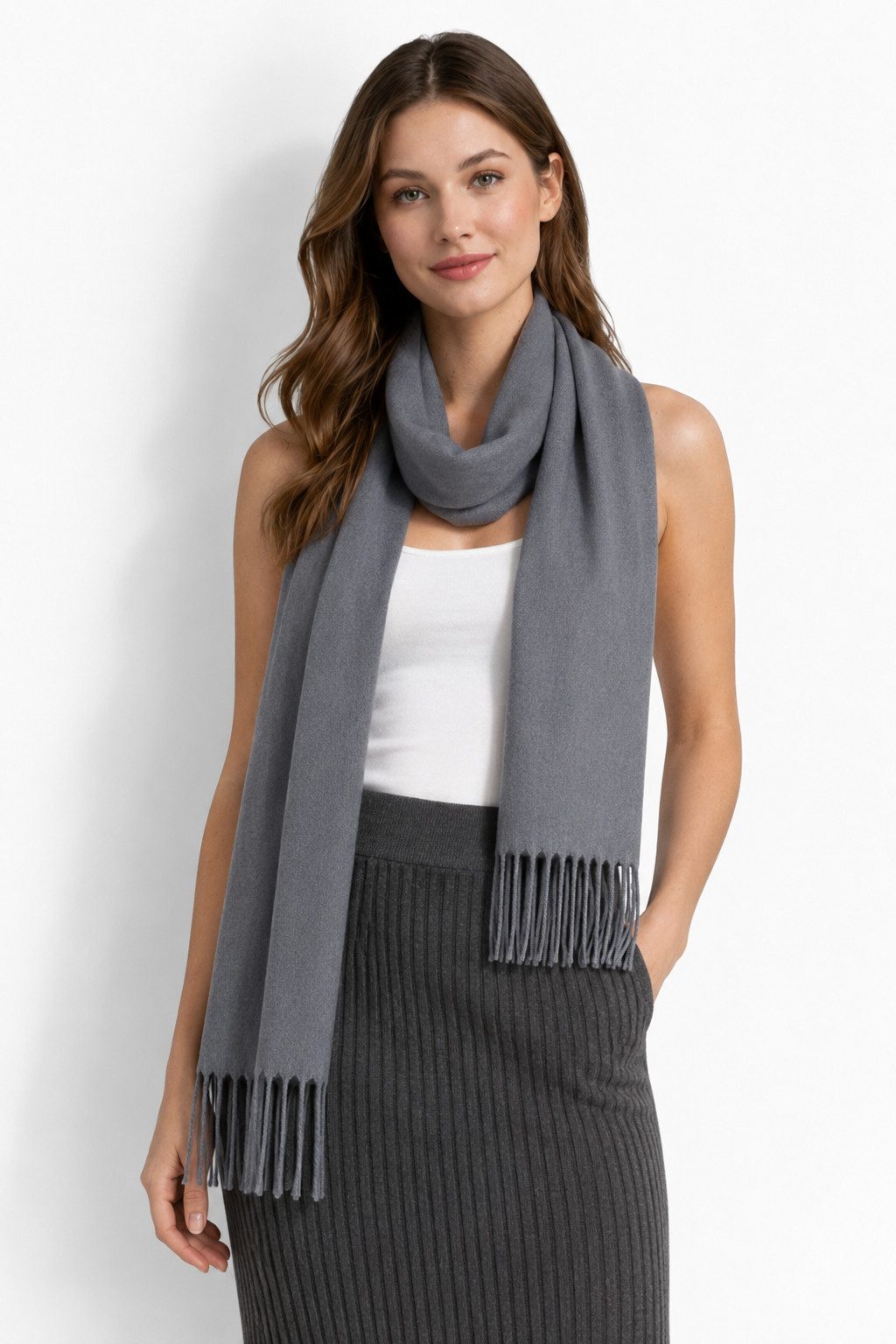 ITALY VIBES Pashmina - Fransenschal unifarben - weicher Kaschmirschal für Sie und Ihn, UNISEX für Sie & Ihn – Bild 2 von 3