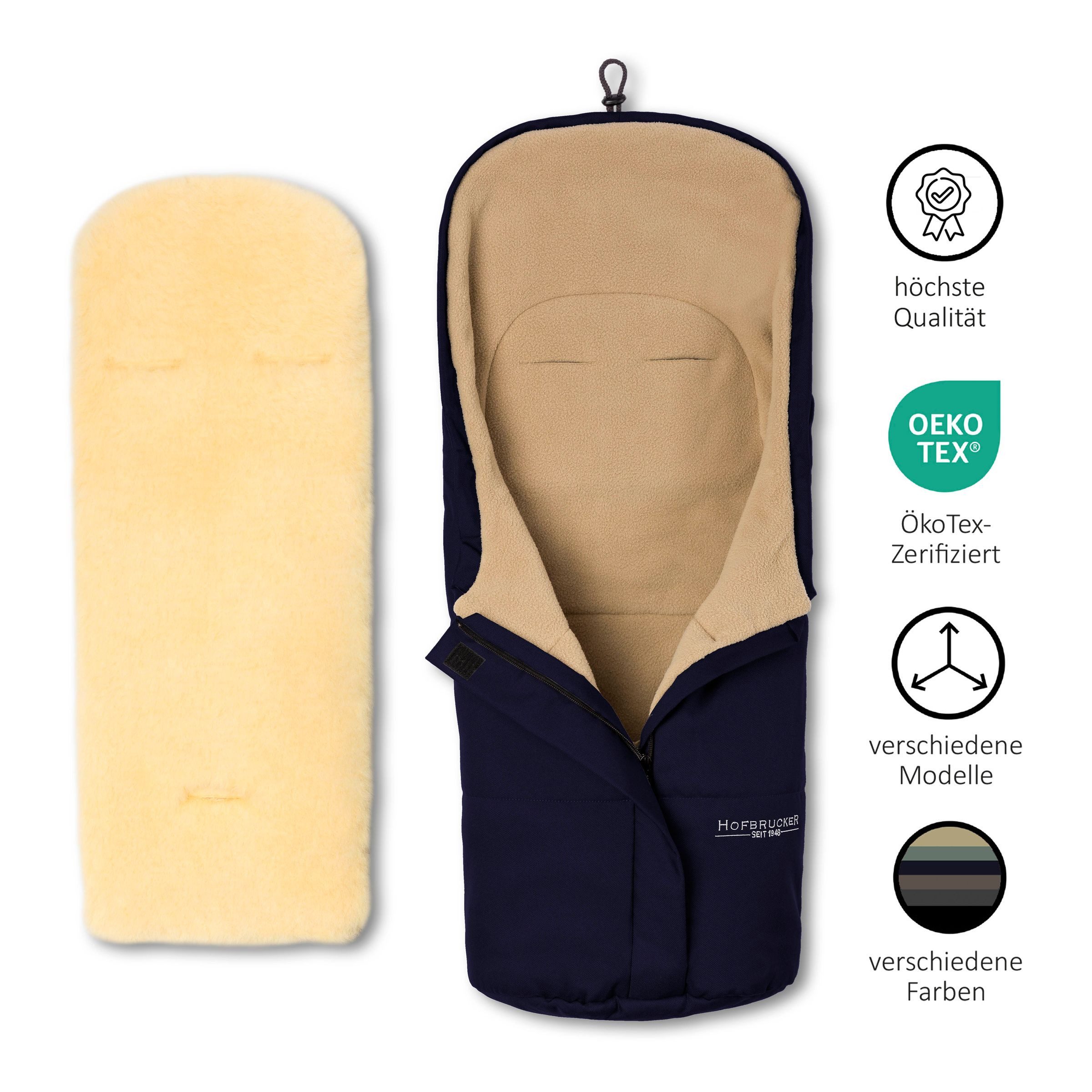 Hofbrucker seit 1948 Fußsack Lammfell-Fußsäckchen Leni für Babyschale und Kinderwagen, warmer Winterfußsack mit echtem Lammfell wind- und wasserabweisend