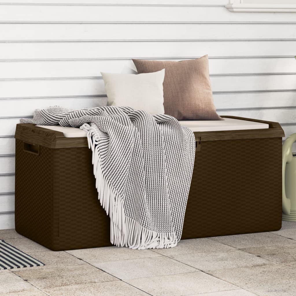 vidaXL Gartenbox Gartentruhe mit Sitzkissen Braun 350 L PP