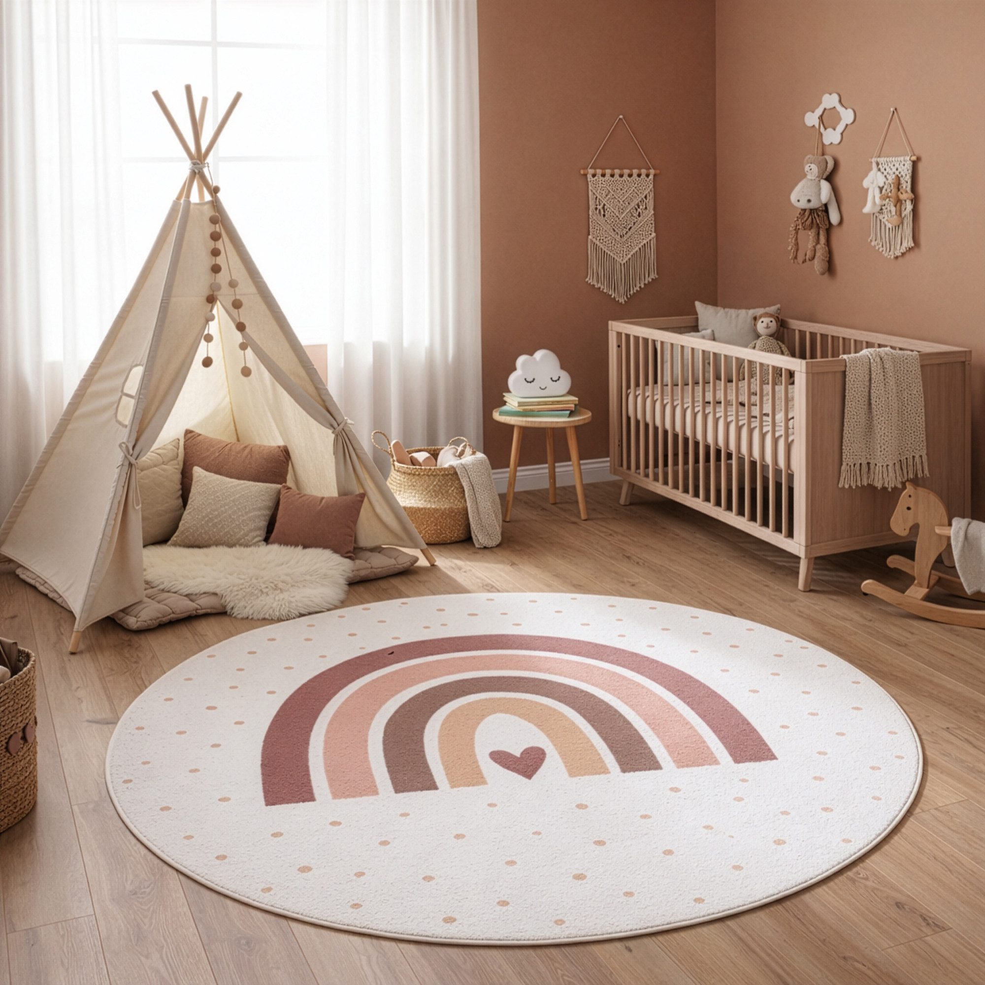 Teppium Teppich Regenbogen Liebe, Rund, Höhe: 5 mm, Teppich Kinderzimmer