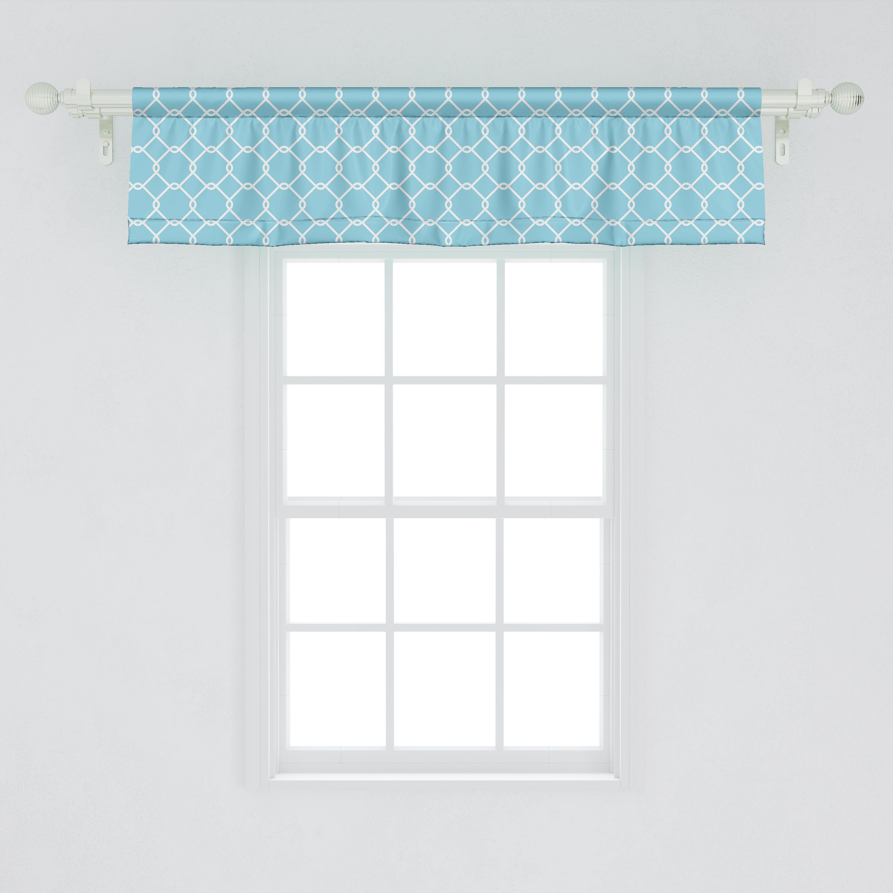 Scheibengardine Vorhang Volant für Küche Microfaser, Blue Vintage Dekor Squares Stangentasche, Verschränkte Schlafzimmer Abakuhaus, mit