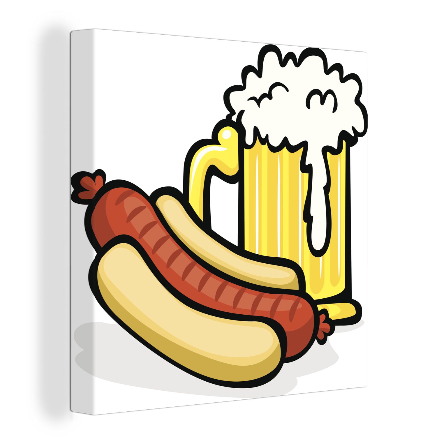 OneMillionCanvasses® Leinwandbild Illustration eines Bieres mit Bratwurstsandwich, (1 St), Leinwand Bilder für Wohnzimmer Schlafzimmer | Leinwandbilder