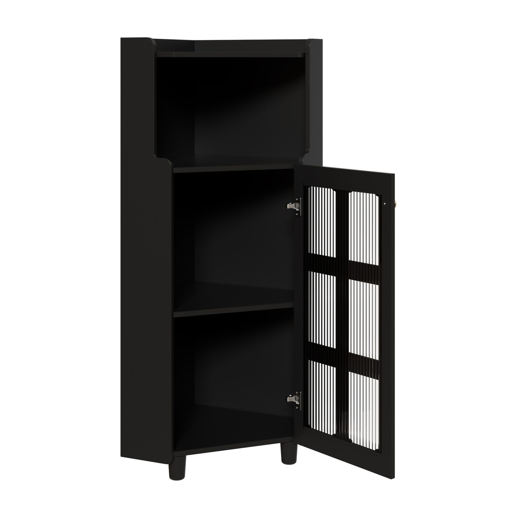 ibettertec Eckkommode Schwarzer Eck-Schrank mit Lackoberfläche & LED-Beleuchtung (Set), Moderner Eck-Kommode mit App-Steuerung