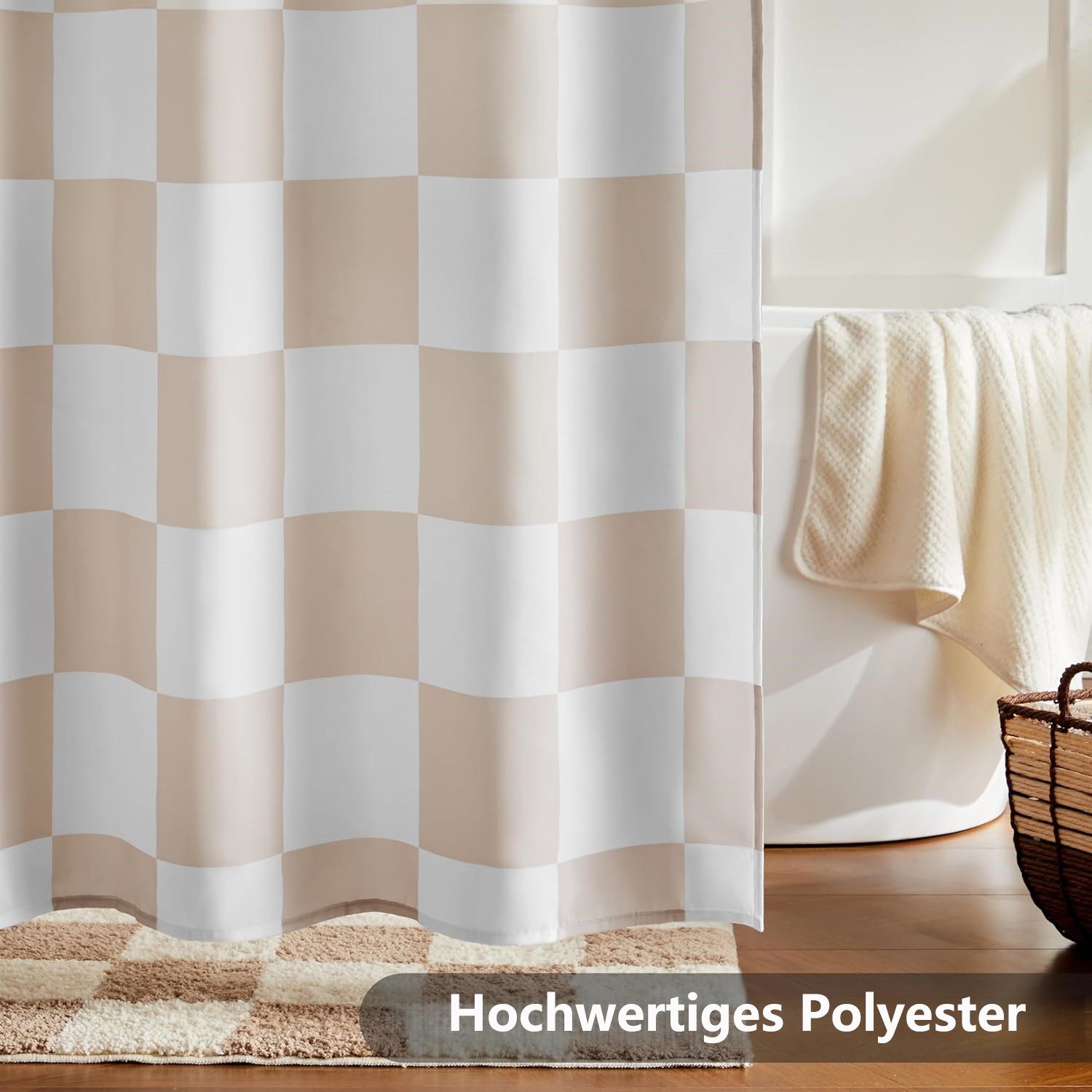 FOUORTUNATE-BEE Duschvorhang Karierter Duschvorhang für Badezimmer Hübsches Retro-Schachbrettmuster Breite 180 cm (Duschgardine in Vintage-Ästhetik, maschinenwaschbar, Stoffduschvorhang)