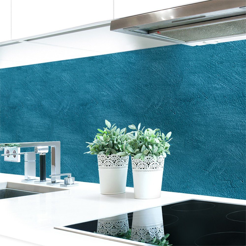DRUCK-EXPERT Küchenrückwand Küchenrückwand Wandstruktur Petrol Premium Hart-PVC 0,4 mm selbstklebend