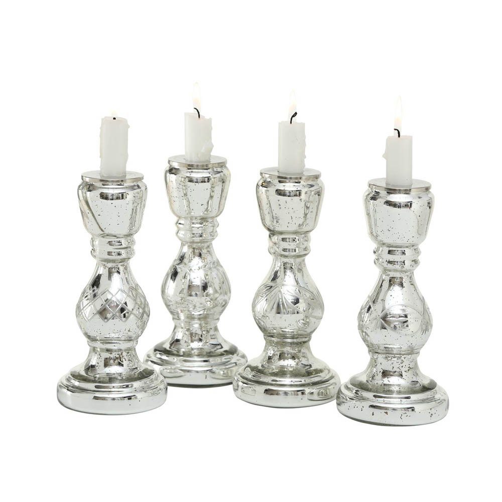 BOLTZE Kerzenhalter 4tlg. silber MARGERY (4 Muster antik Bauernsilber Kerzenhalter geschliffenes Motive)