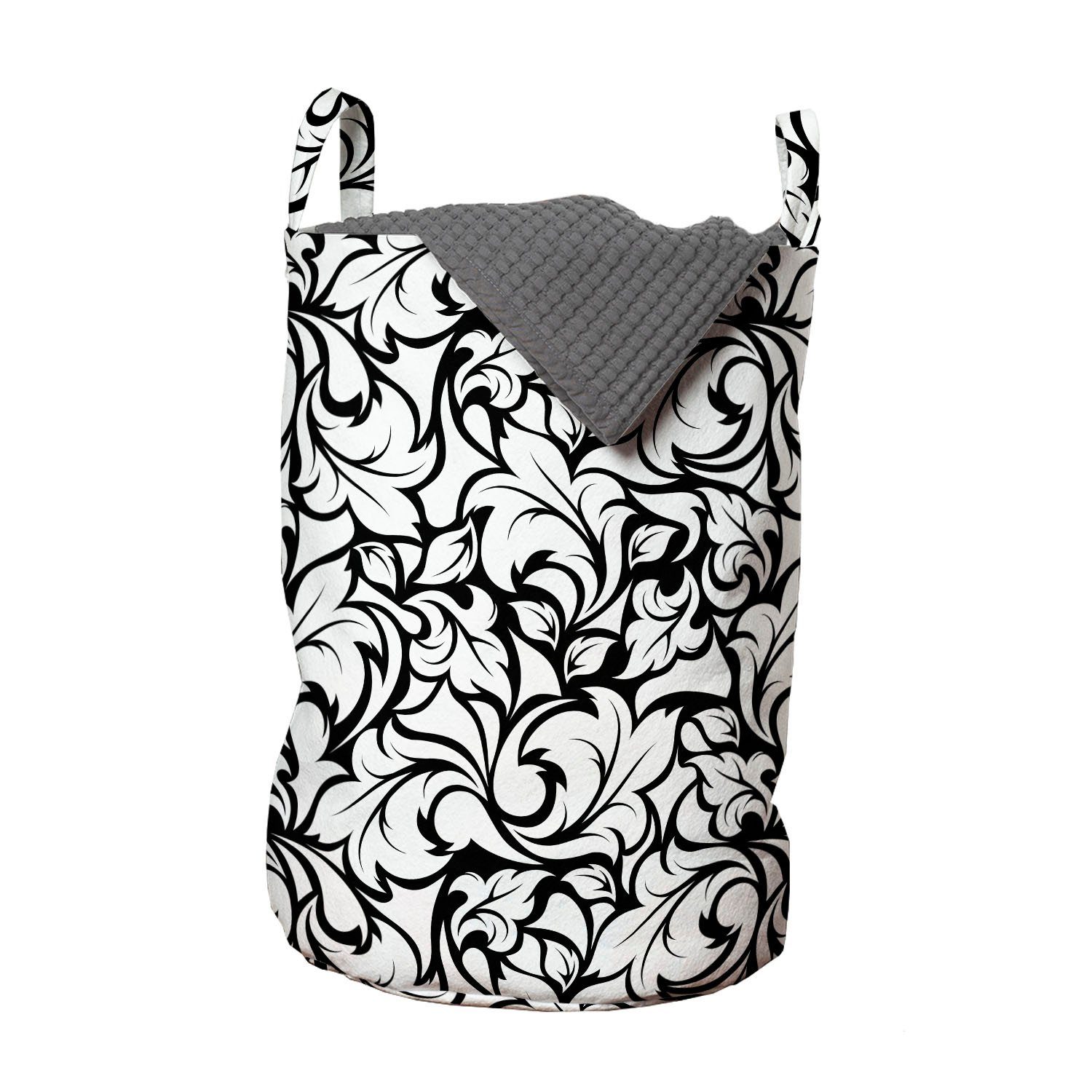 Abakuhaus Wäschesäckchen Wäschekorb mit Griffen Kordelzugverschluss für Waschsalons, Blumen Monochrome Blätter Garten