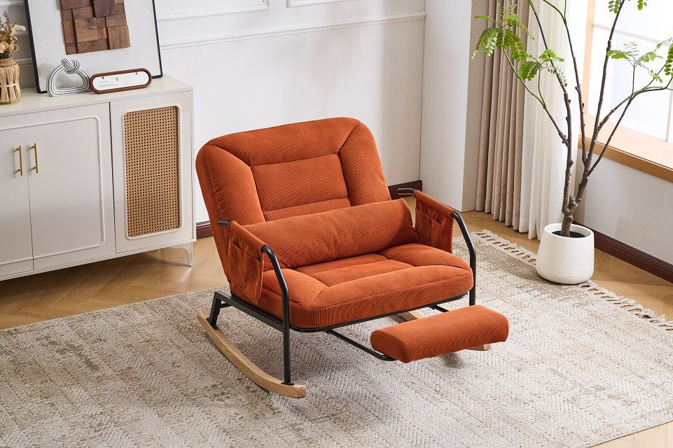 Leawin Schaukelstuhl Leawin Schaukelstuhl Wohnzimmer Cord mit Hocker Relaxstuhl, Komfortabler Schaukelstuhl mit Liegefunktion & Fußstütze