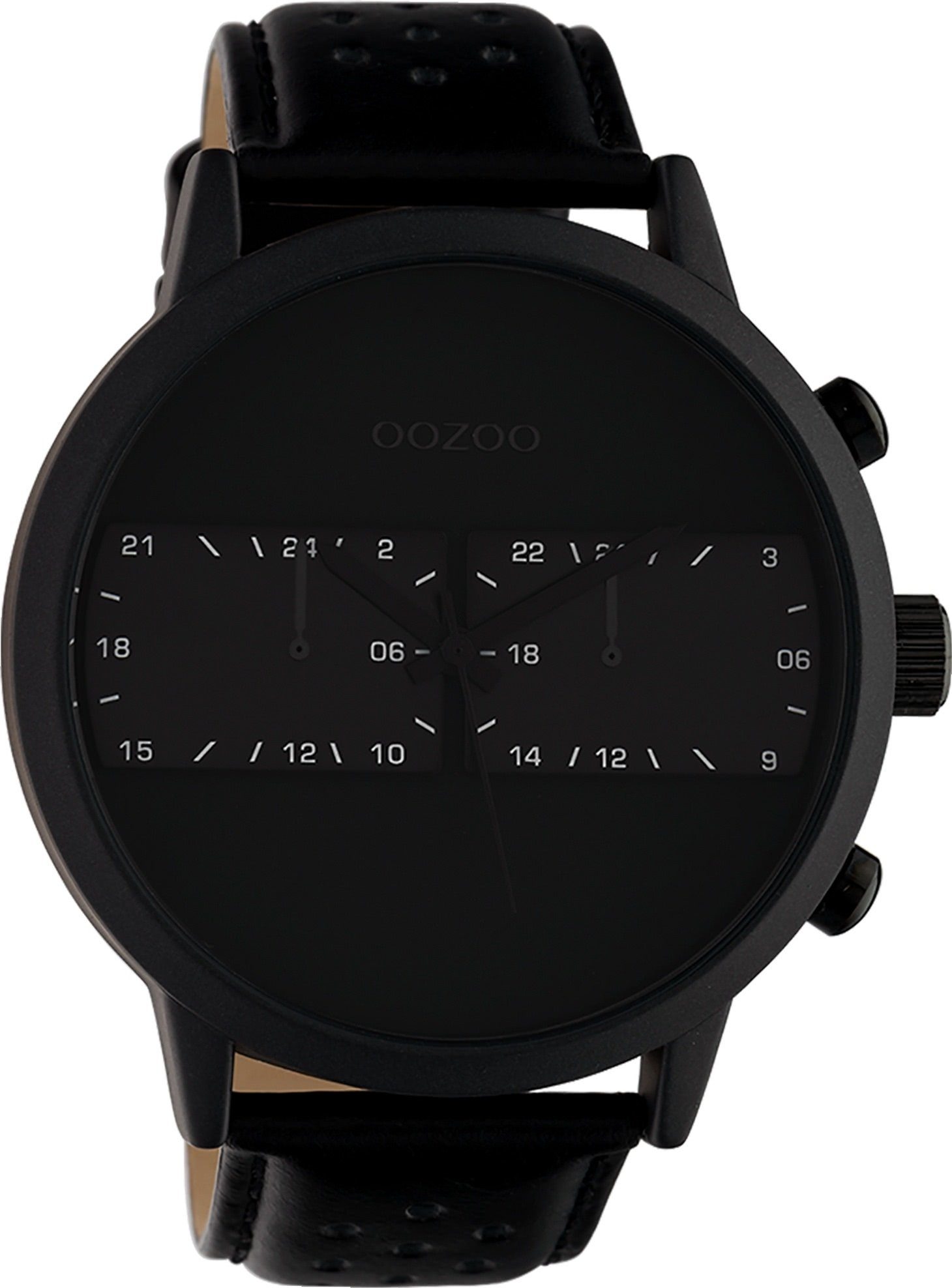schwarz, Timepieces, Fashion groß Lederarmband Armbanduhr (ca. Damenuhr Damen 50mm), Oozoo OOZOO Quarzuhr rund, extra OOZOO
