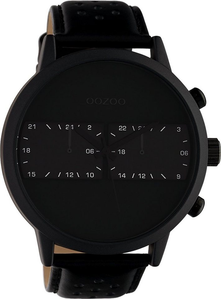 OOZOO Quarzuhr Oozoo Damen Armbanduhr OOZOO Timepieces, Damenuhr rund,  extra groß (ca. 50mm), Lederarmband schwarz, Fashion