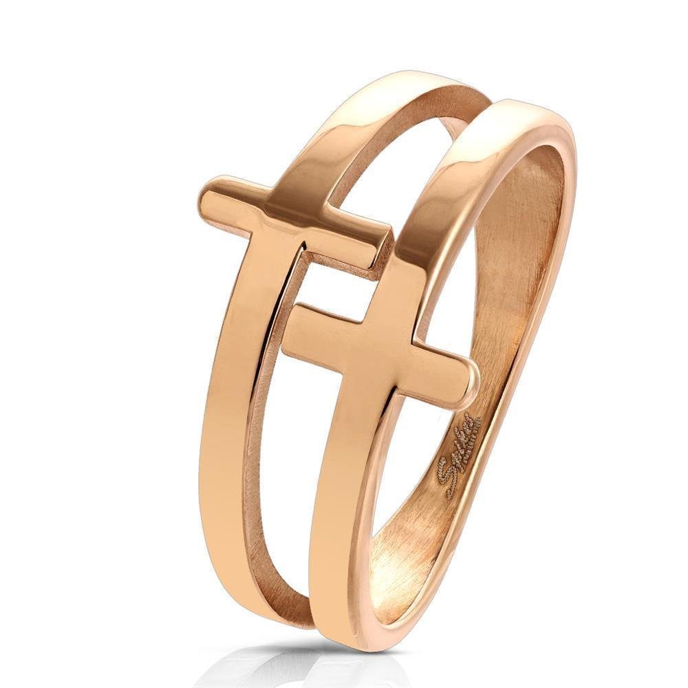 BUNGSA Fingerring 57 (18.1) Ring Kreuze Rosegold aus Edelstahl Damen (Ring, 1-tlg), Frauen Mädchen