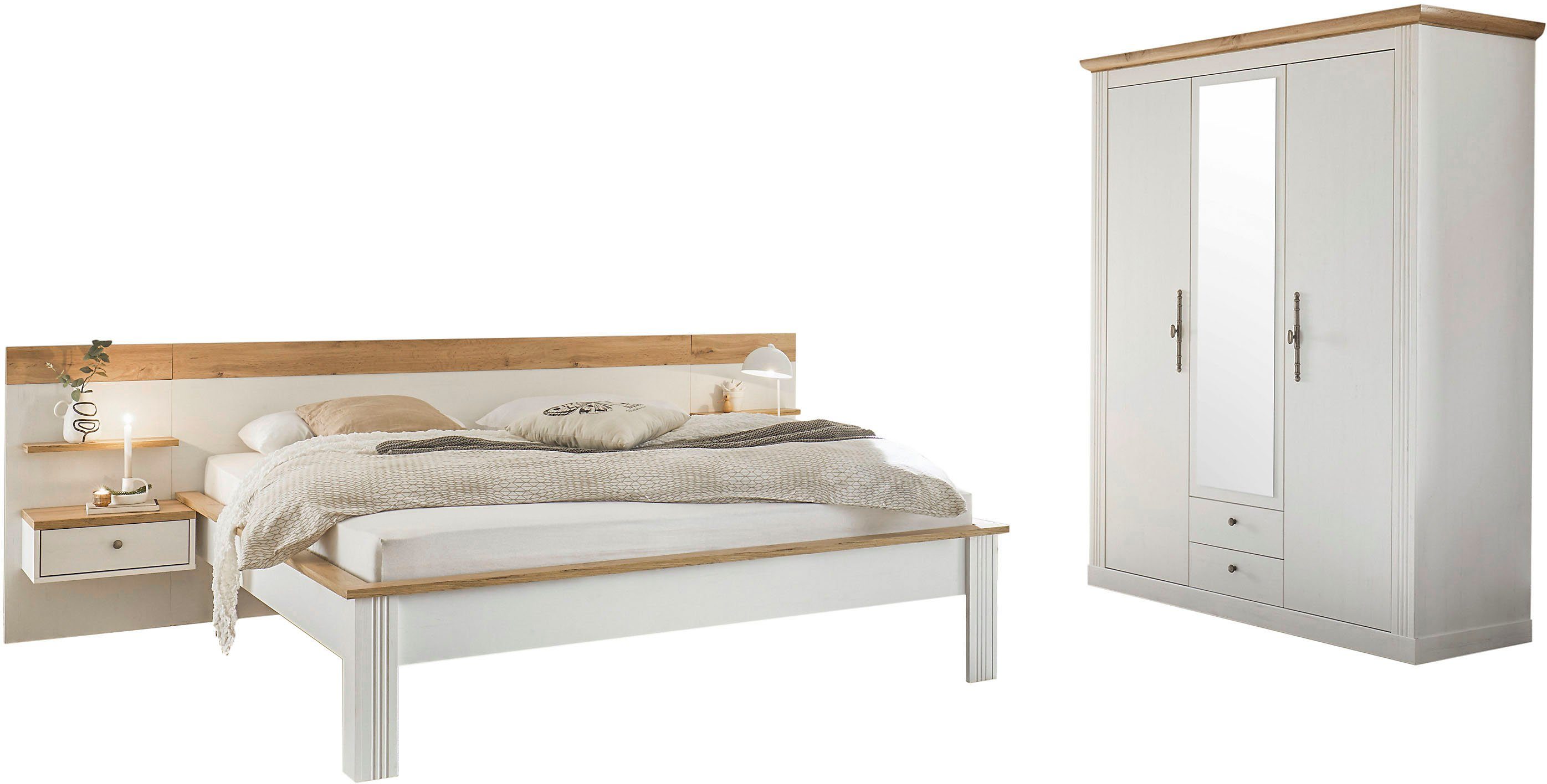 Home affaire Schlafzimmer-Set Westminster, beinhaltet 1 Bett, Kleiderschrank 3-türig und 2 Wandpaneele