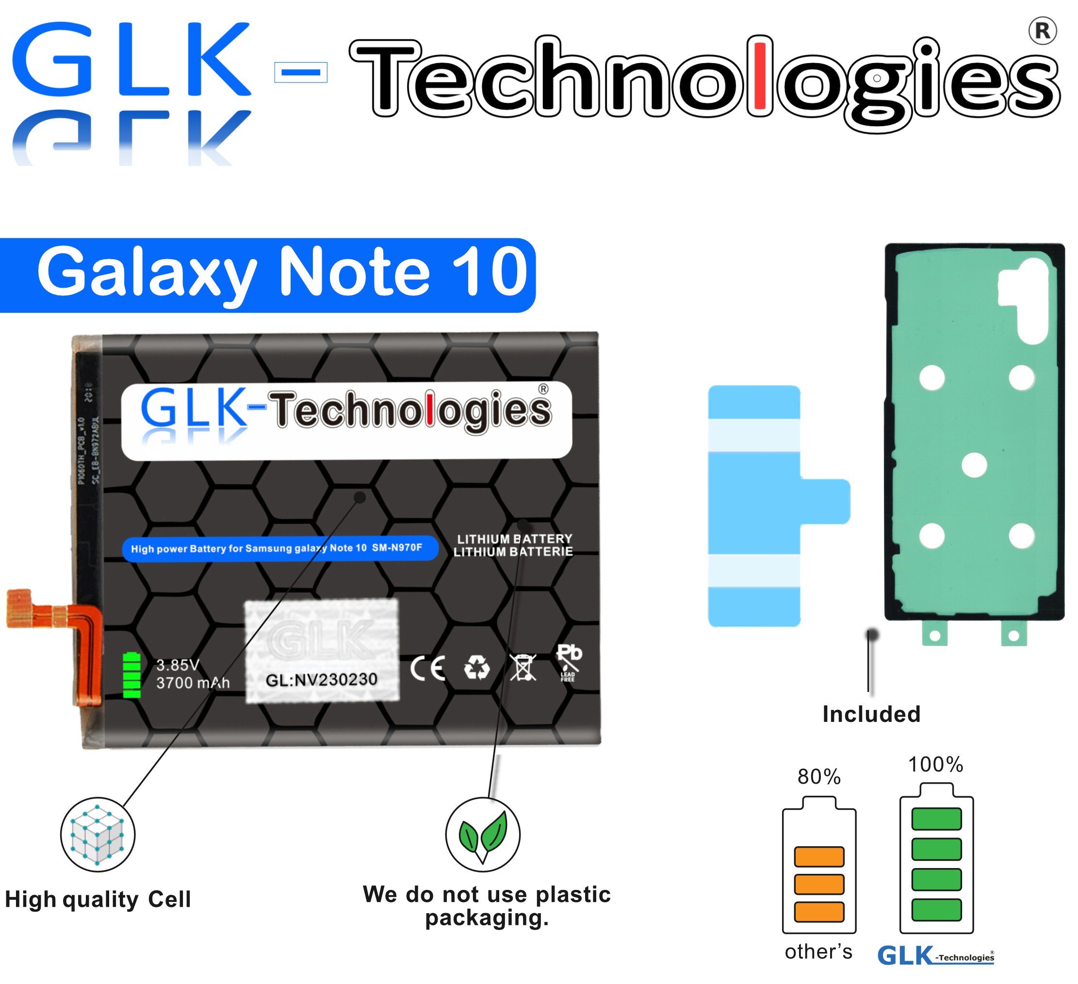 GLK-Technologies GLK Akku für Samsung Galaxy Note 10 (N970F) EB-BN970ABU Ohne Set Handy-Akku (3,8 V)