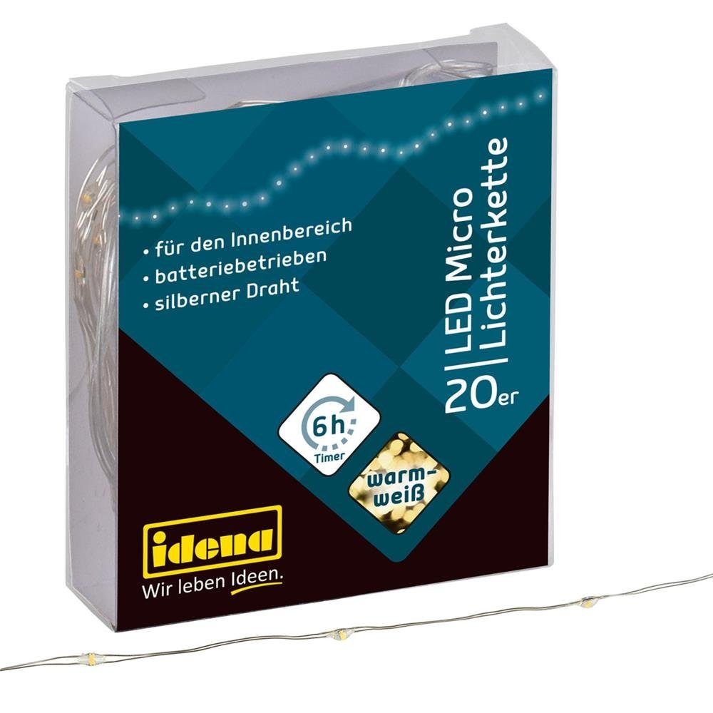 Idena LED-Lichterkette 20er, Micro-LED, warmweiß, 2,2 m, für innen, batteriebetrieben, Timer