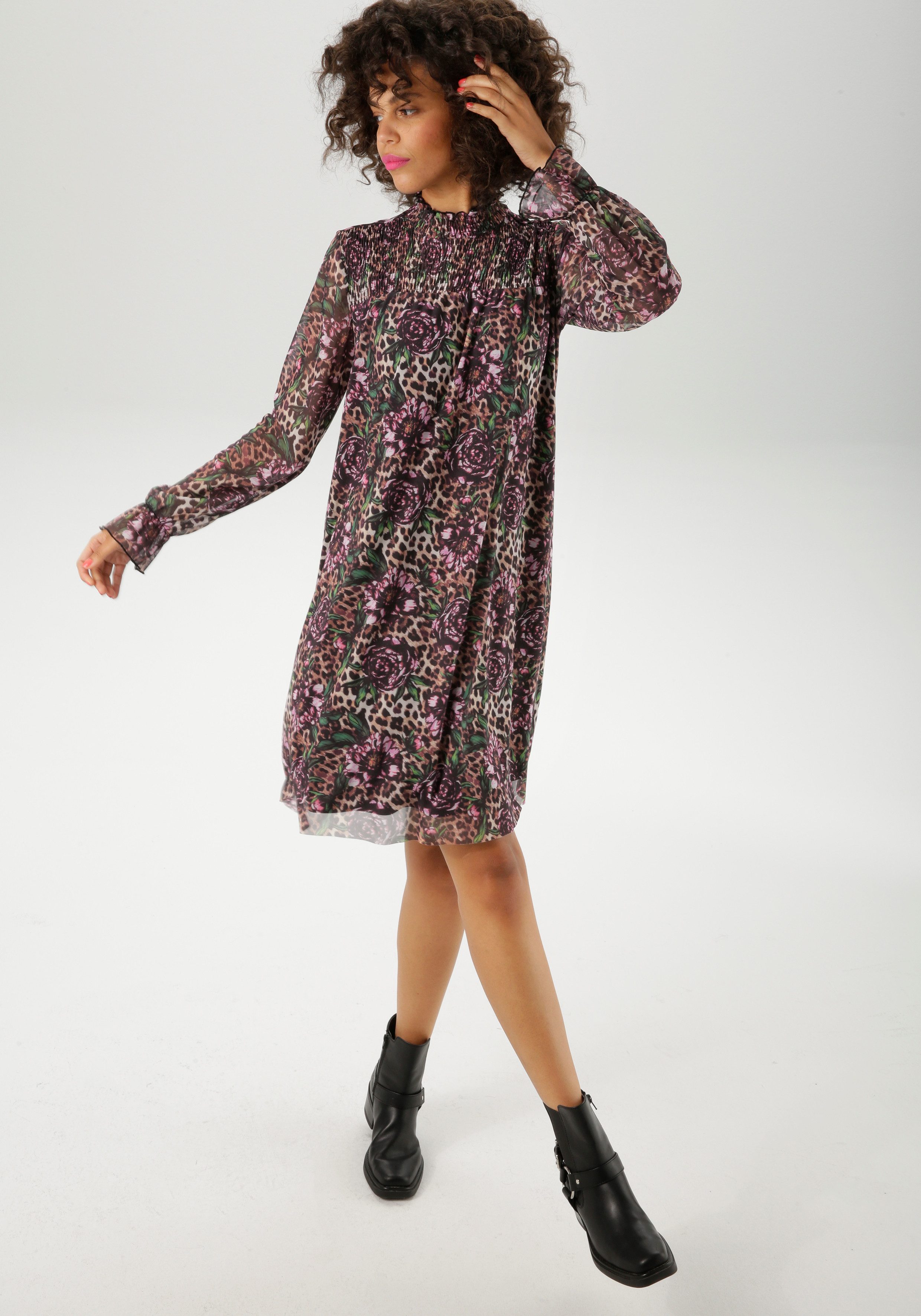 Aniston CASUAL Blusenkleid mit fantasievollem Leo- und Blumenmuster bedruck günstig online kaufen