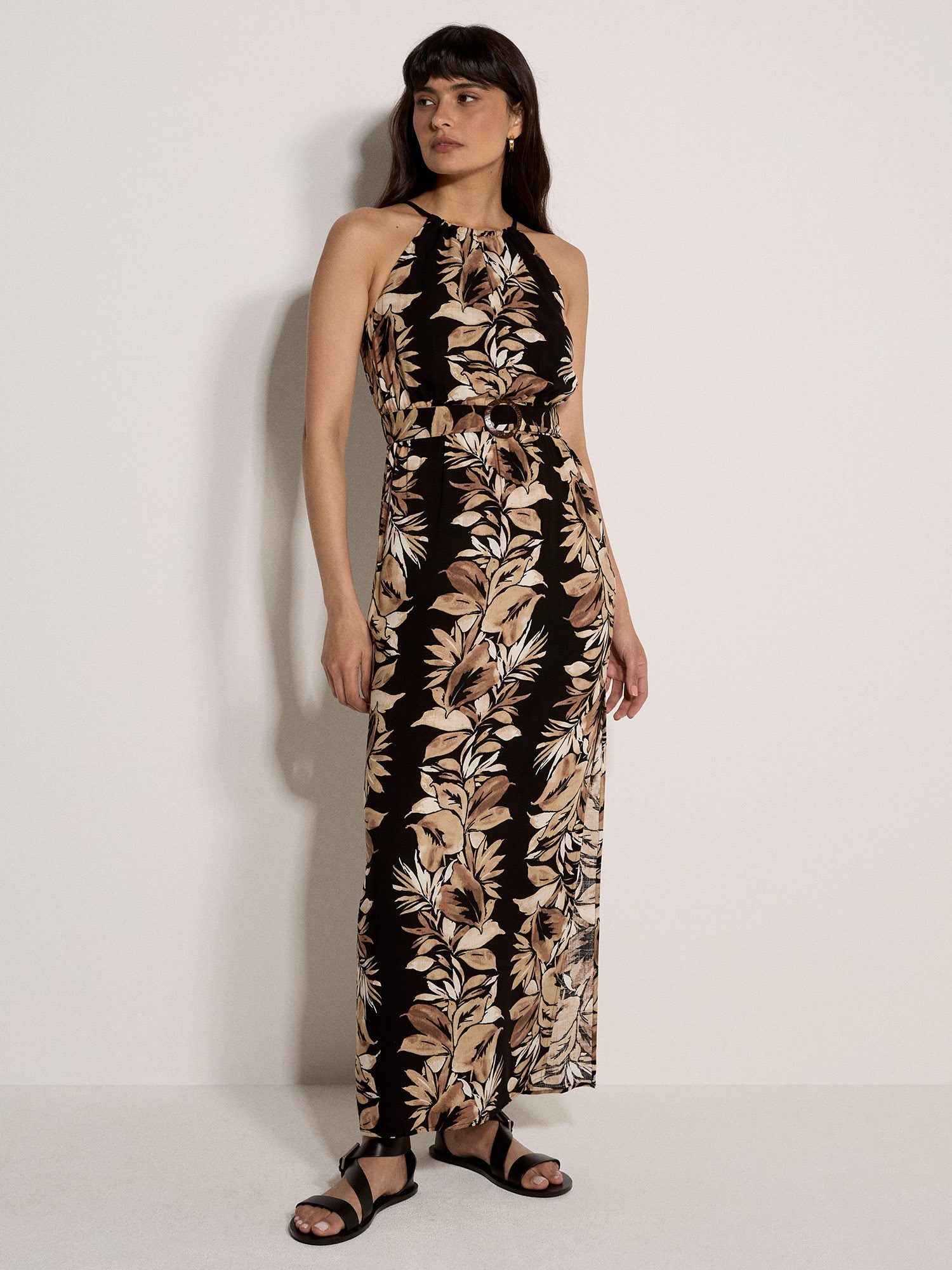 Apricot Maxikleid Neckholder Maxikleid (mit Gürtel) mit Gürtel