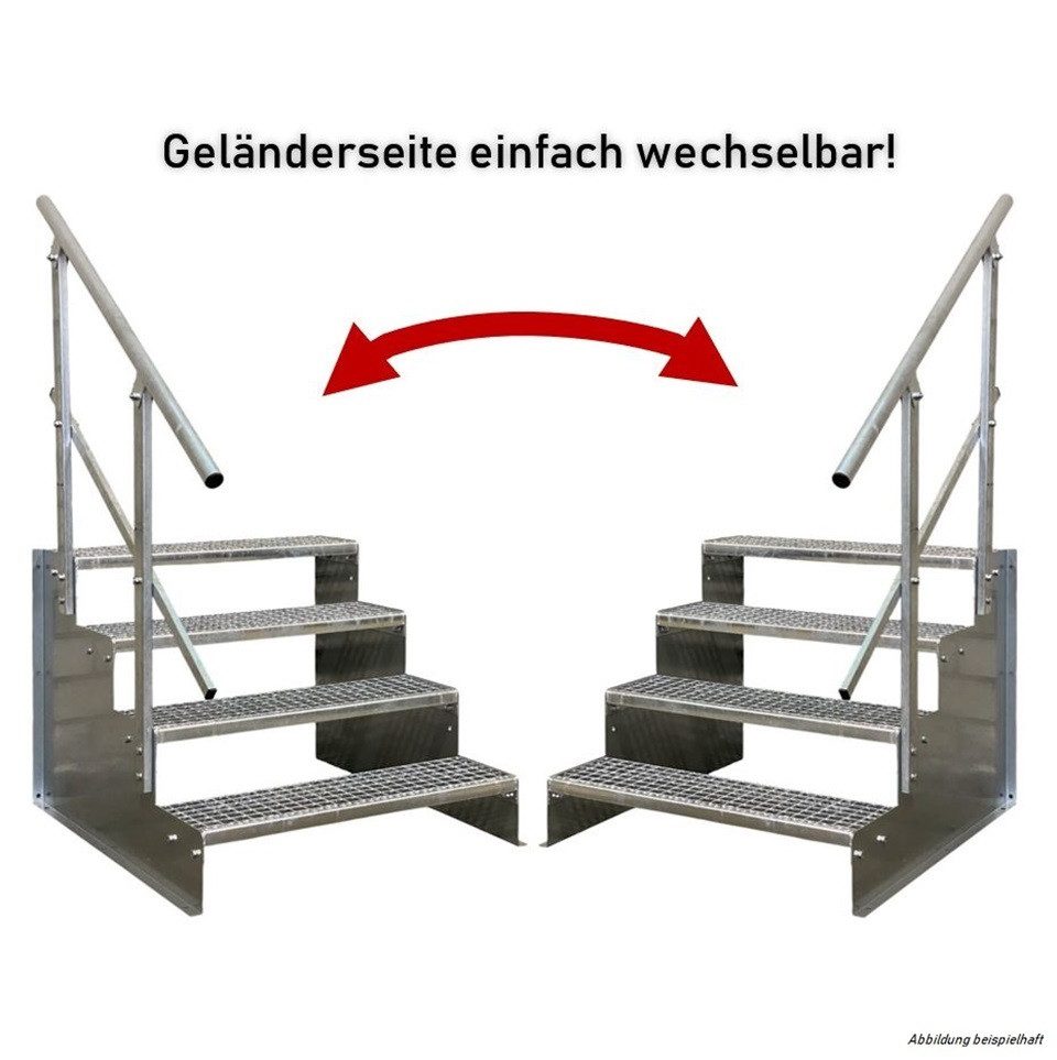 SRM Design Außentreppe 4 Stufen Standtreppe Schwarz, Breite 100cm, Höhe 72cm 2x Geländer – Bild 3 von 4