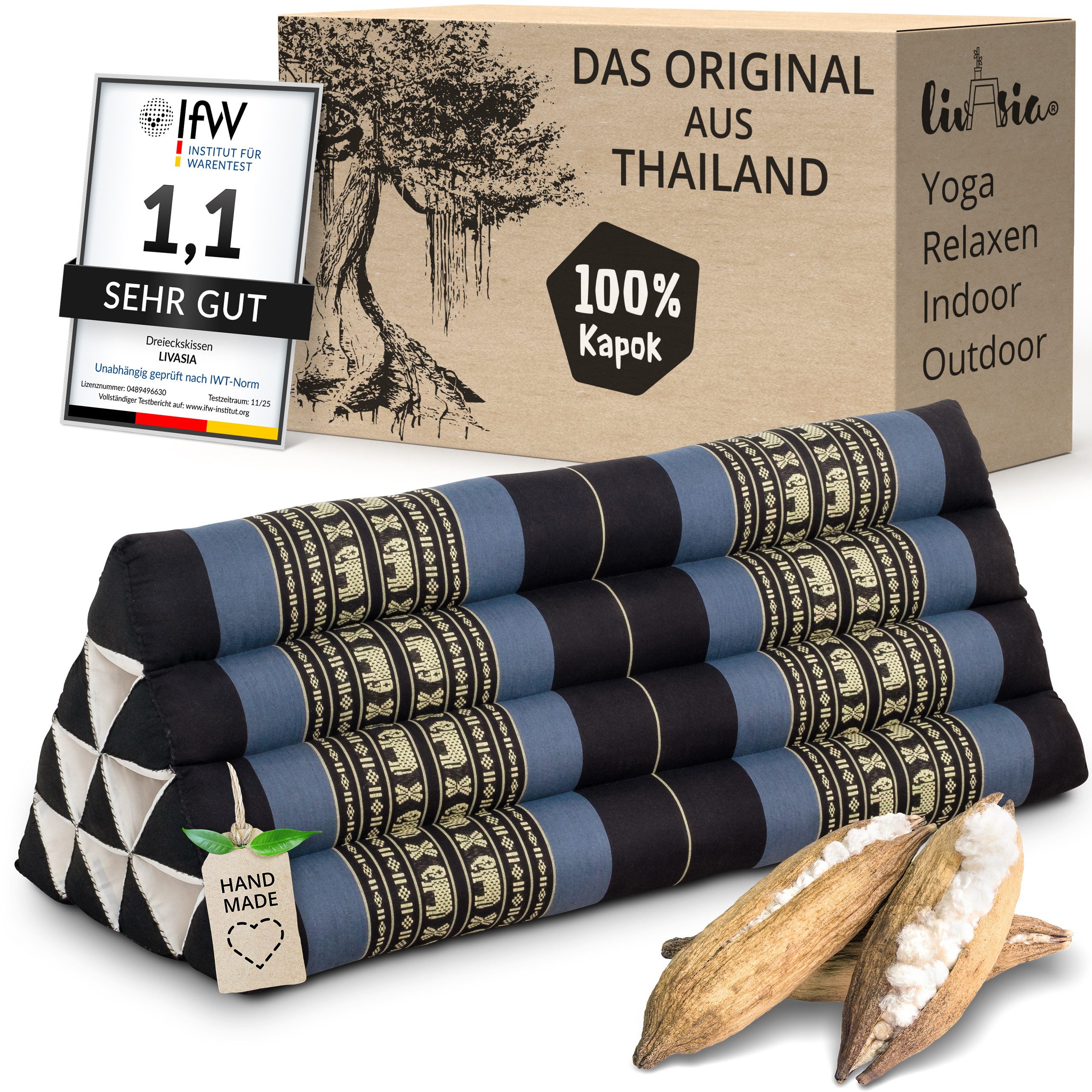 livasia Keilkissen Dreieckskissen 80 cm breit (Classic) - 33x80x30cm -, Kapok, vegan, handgefertigt