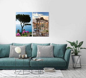 Sinus Art Leinwandbild 2 Bilder je 60x90cm Ravello Italien Mittelmeer Amalfiküste Rom Antik Säulen