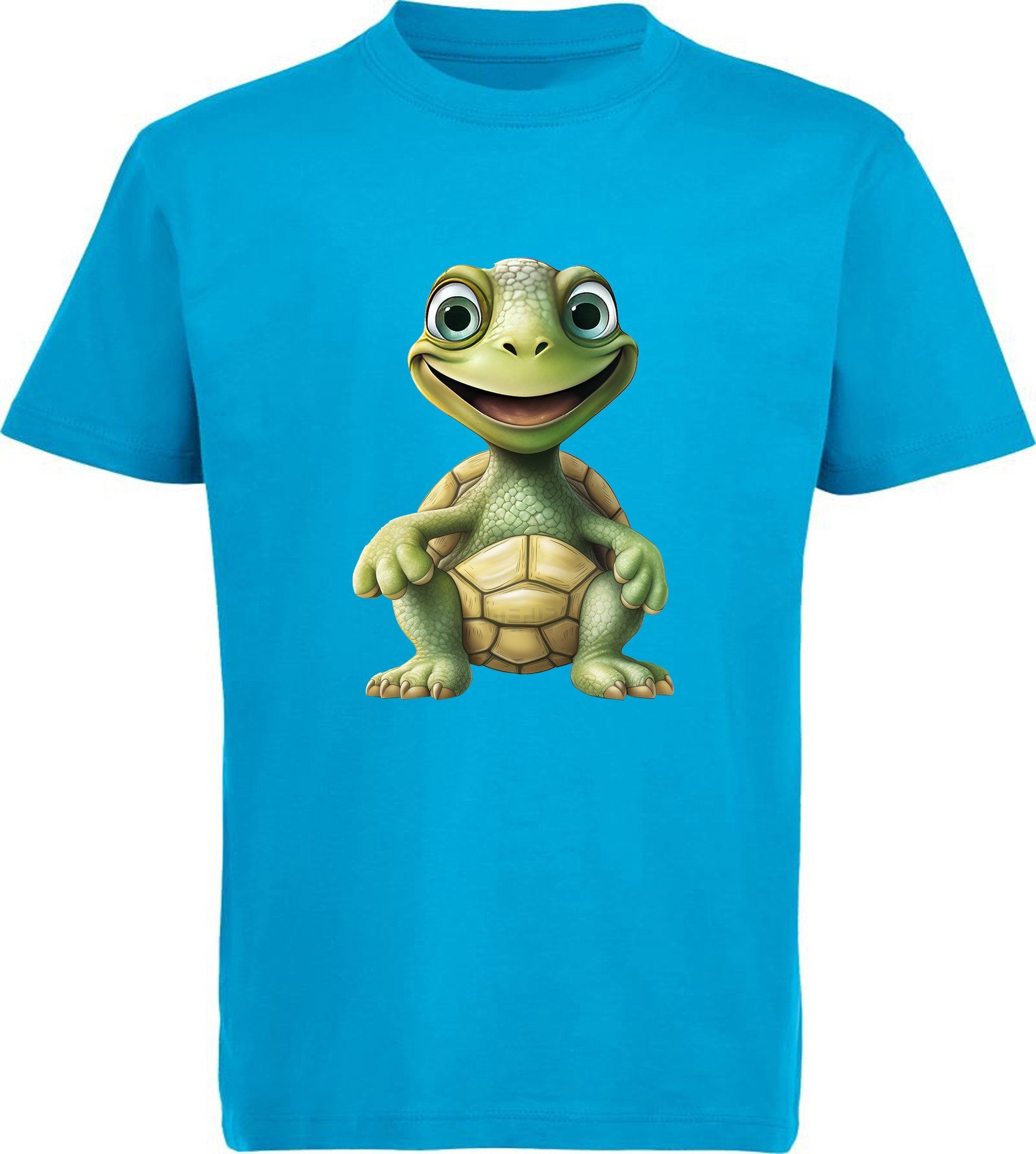MyDesign24 T-Shirt Kinder Wildtier Print Shirt bedruckt - Baby Schildkröte Baumwollshirt mit Aufdruck, i279 aqua blau