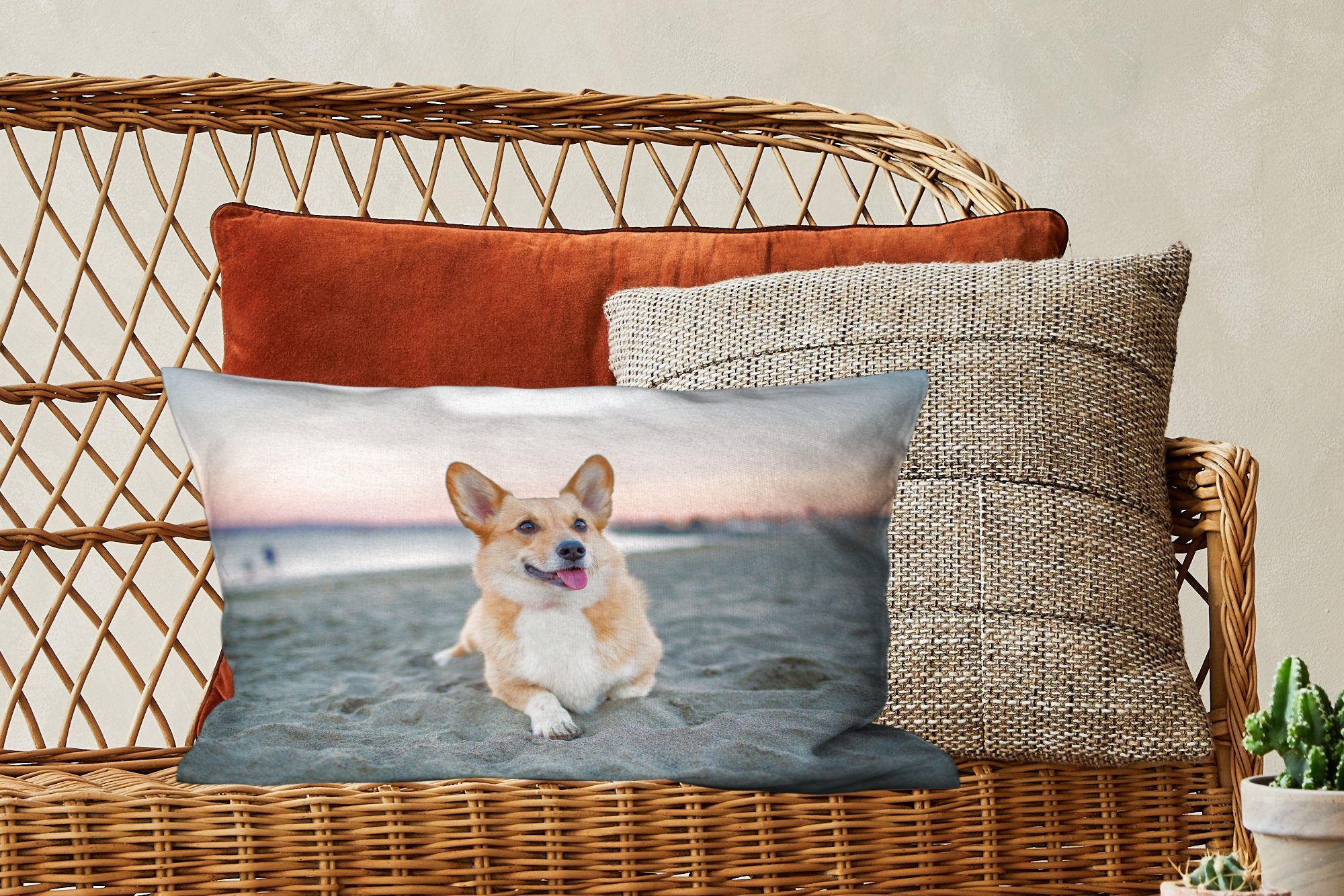 Dekoration, Dekokissen mit Strand, am MuchoWow Füllung, Schlafzimmer Hund Wohzimmer Zierkissen, Dekokissen