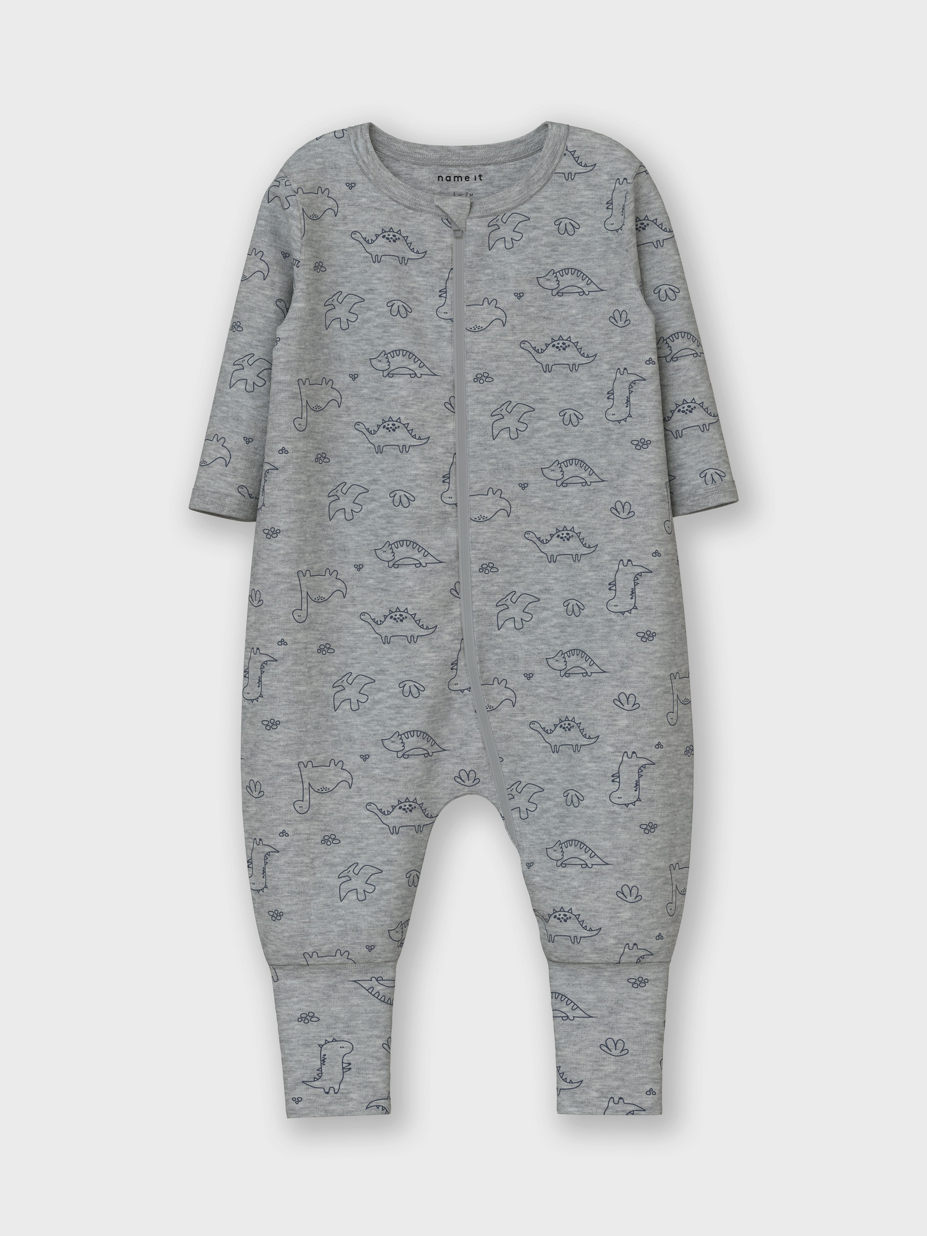 Name It Schlafanzug NBMNIGHTSUIT 2P ZIP FF GREY DINO NOOS (Packung, 2 tlg) mit tollen Dino-Motiven