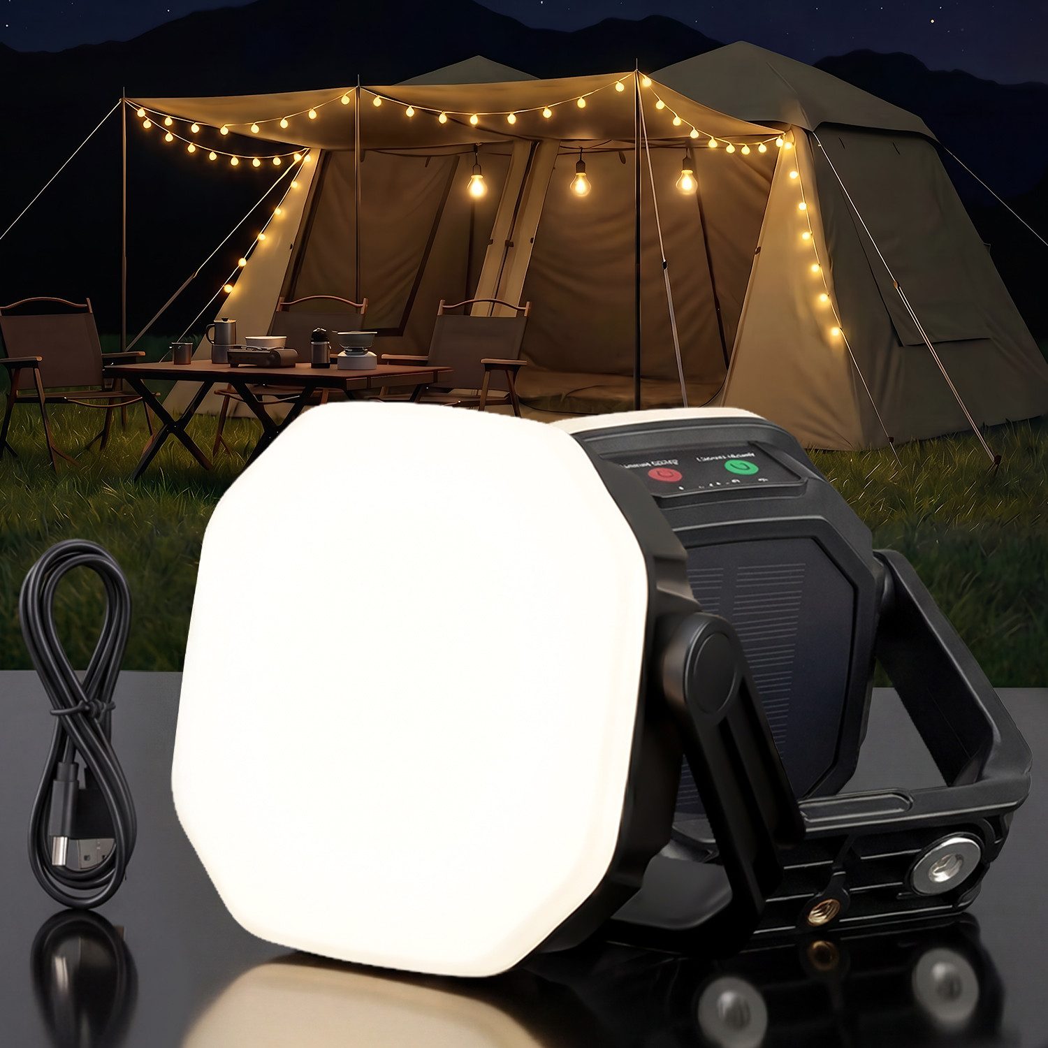 oyajia LED Solarleuchte LED Laterne Solar Campinglampe & Powerbank 6600mAh Outdoor Camping, IP65 Wasserdicht, LED fest integriert, Warmweiß, Kaltweiß, Neutralweiß, Tragbar Aufladbar Zeltlampe für Camping, Stromausfälle, Wandern