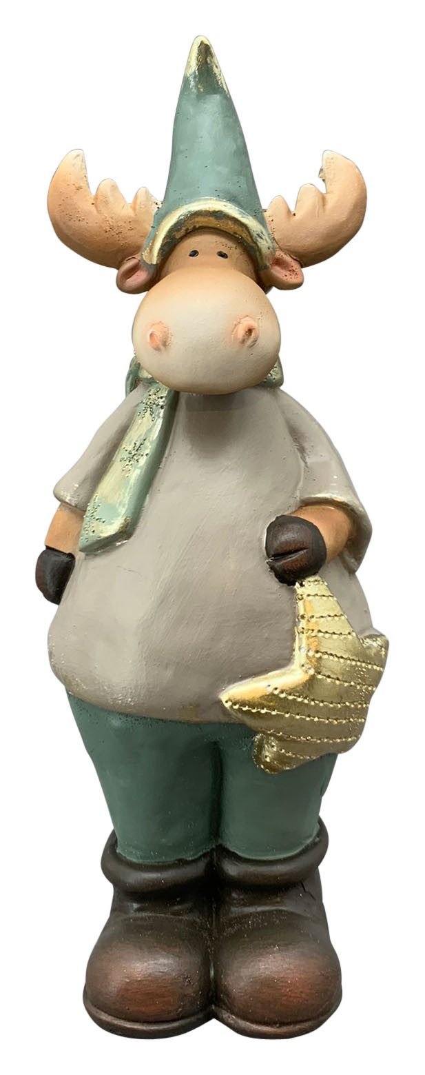 finehomegarden Weihnachtsfigur Rentier Skulptur LILIAN natur/grün H16cm + 2 günstig online kaufen