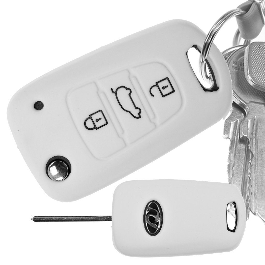 mt-key Schlüsseltasche Autoschlüssel Softcase Silikon Schutzhülle Weiß, für Hyundai i30 ix20 ix35 KIA Soul Sportage 3 Tasten Klappschlüssel