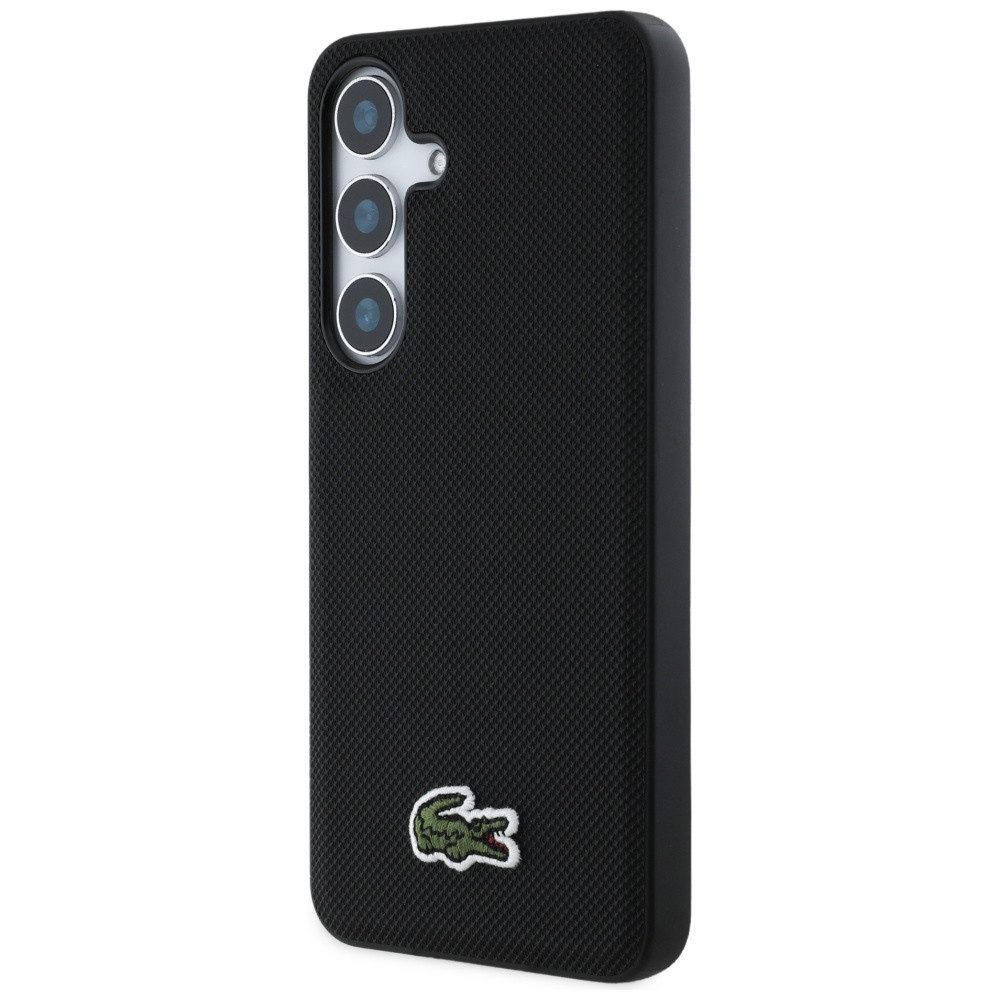 Lacoste Handyhülle Galaxy S25 Petit Pique schwarz MagSafe Logo Krokodil 6,2 Zoll, Kantenschutz
