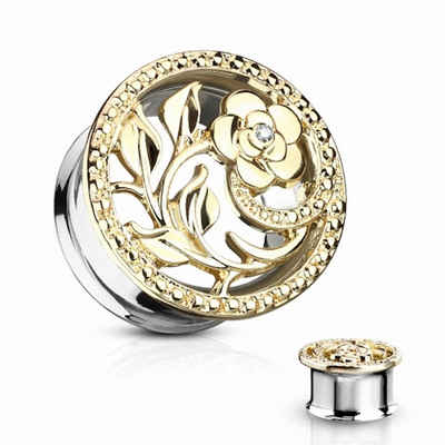 Taffstyle Plug Flesh Plug Ohr Piercing Blume mit Strass Kristall, Flesh Tunnel Plug Ohrpiercing Vintage Tribal Ethno Boho Blume Ornament