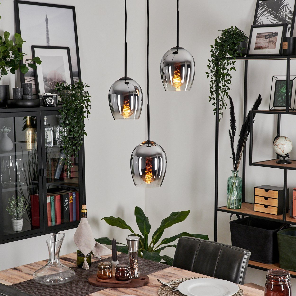 hofstein Hängeleuchte Hängelampe aus Metall/Glas in Schwarz/Chromfarben/Kla günstig online kaufen