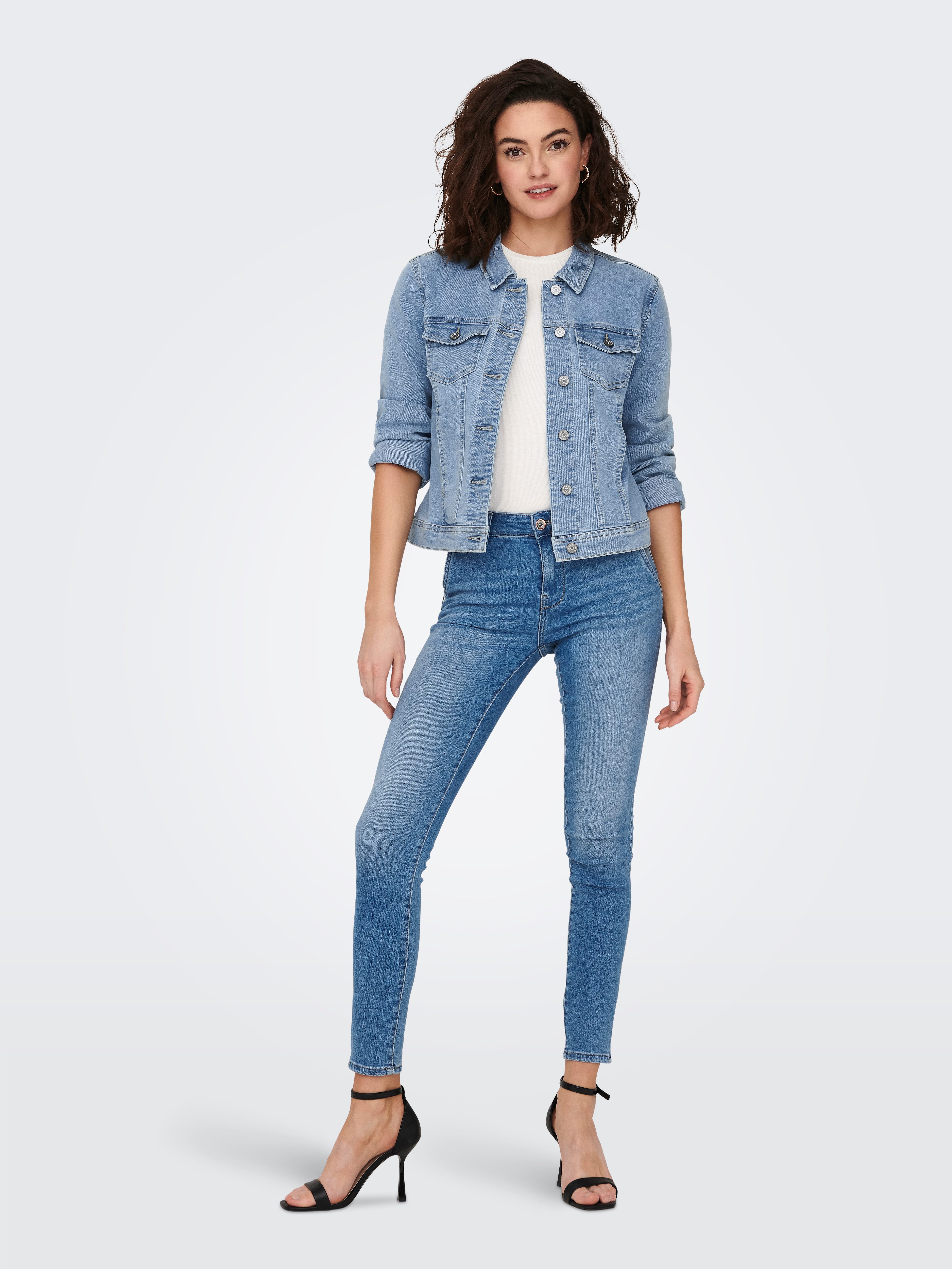 ONLY Jeansjacke ONLWONDER – Jeansjacke in kurzer Form mit Stretch figurbetont, casual, Denim, Baumwollmischung, Brusttaschen