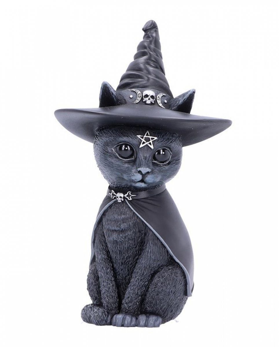 Dekofigur Schwarze Katze mit Hexenhut im Okkult Design als S