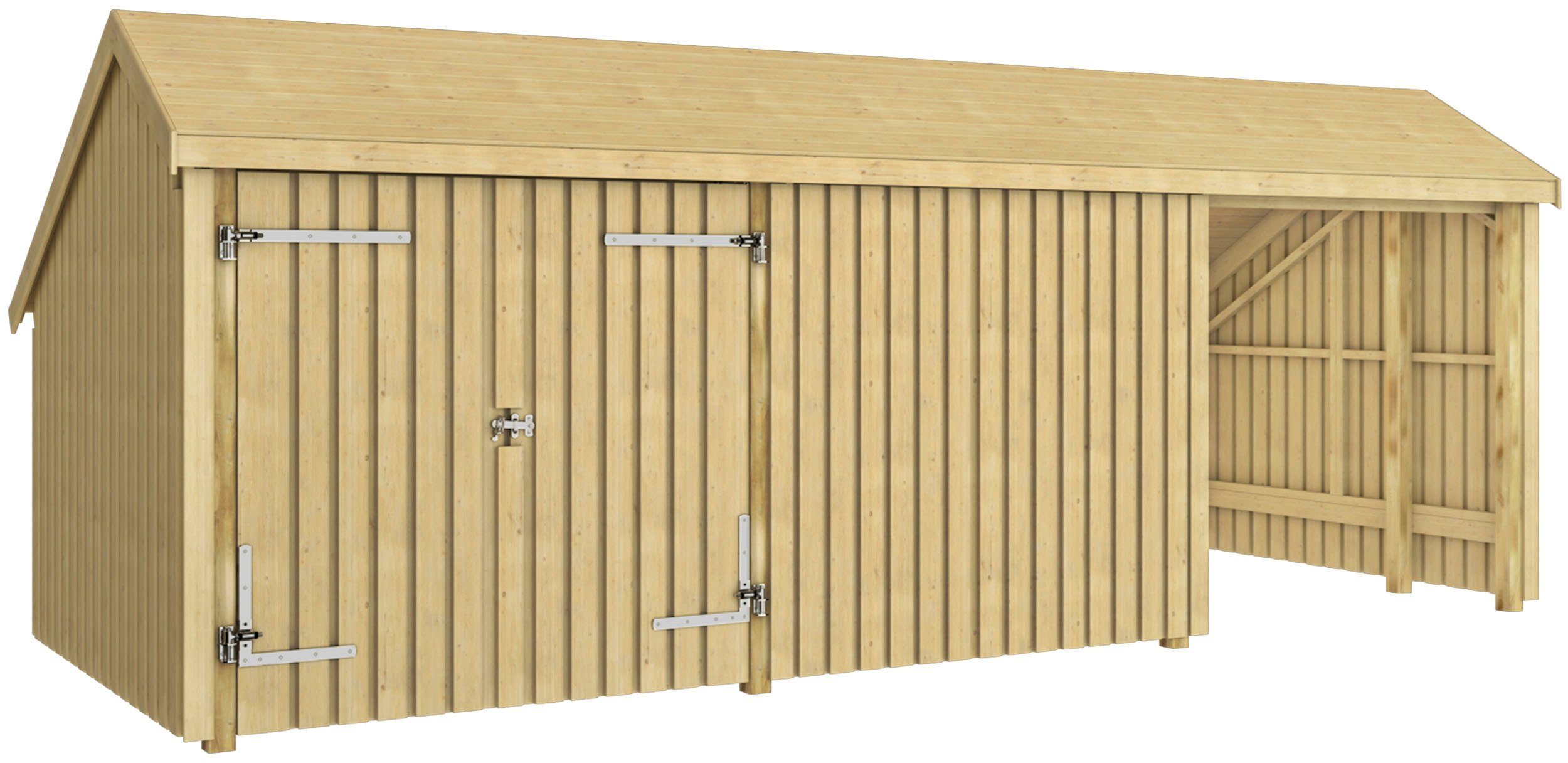 PLUS Gartenhaus Multi, BxT: 248x635 cm, (Packung), Gartenhaus 15,5 m², mit Doppeltür, inkl. Dachpappe/Aluleisten/H-Füße