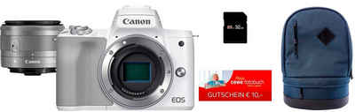 Canon »M50 Mark II + M15-45 S EU26« Systemkamera (24,1 MP, WLAN, Bluetooth, NFC, blauer Rucksack + 32GB SD-Karte)