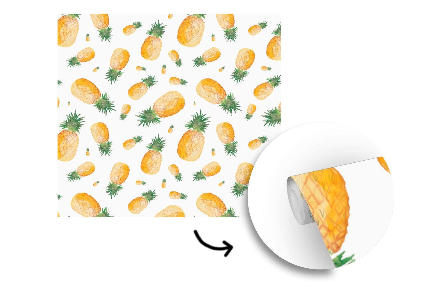 MuchoWow Fototapete Ananas - (5 Tapete Matt, für Obst Vinyl Schlafzimmer, St), oder Design, - bedruckt, Wohnzimmer Wandtapete